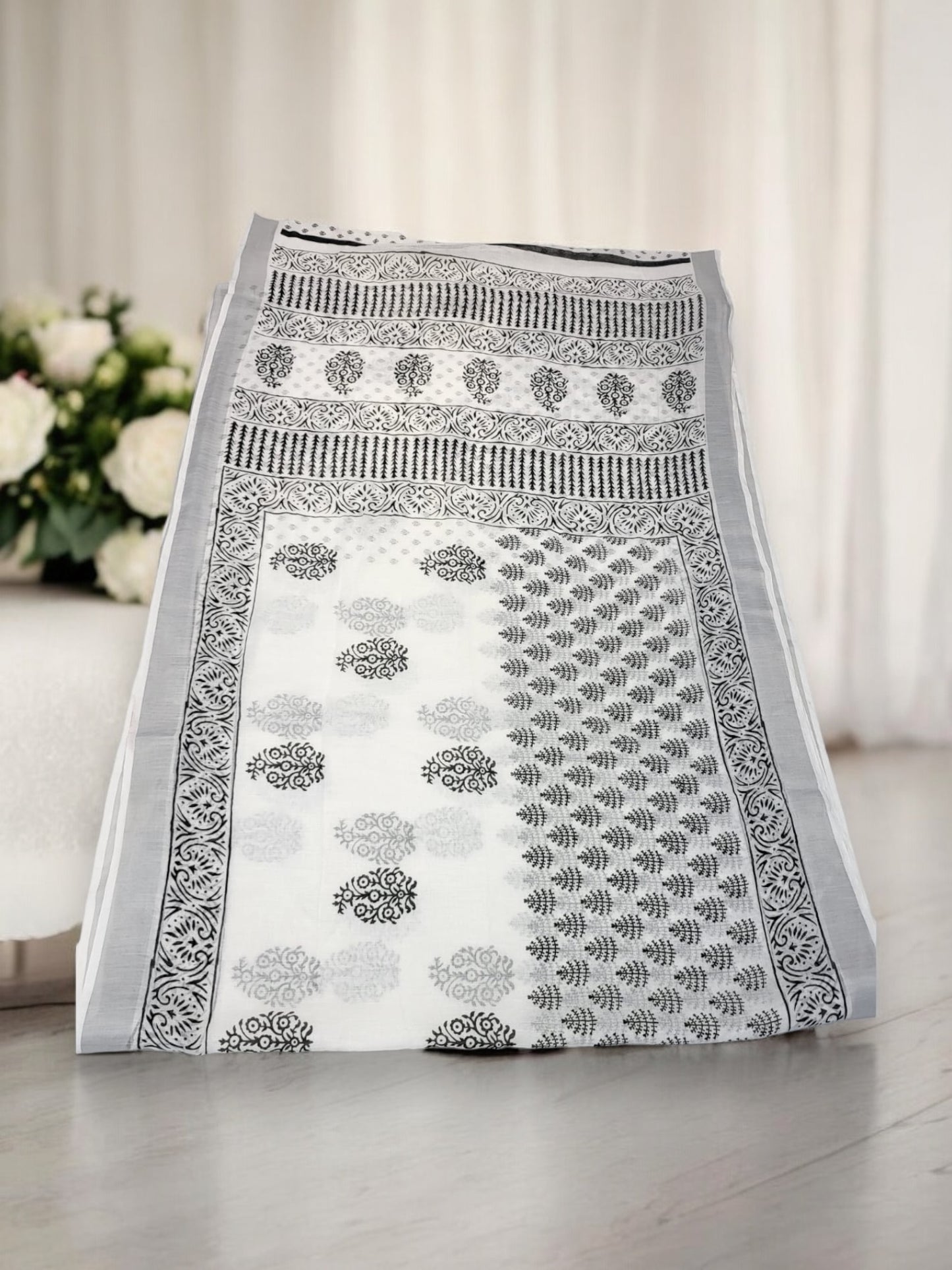 Traditional Soft Linen Print Saree For Ethnic Look- Indian Ethnic Wear for Women- 13 - Saree Ghor Charlotte