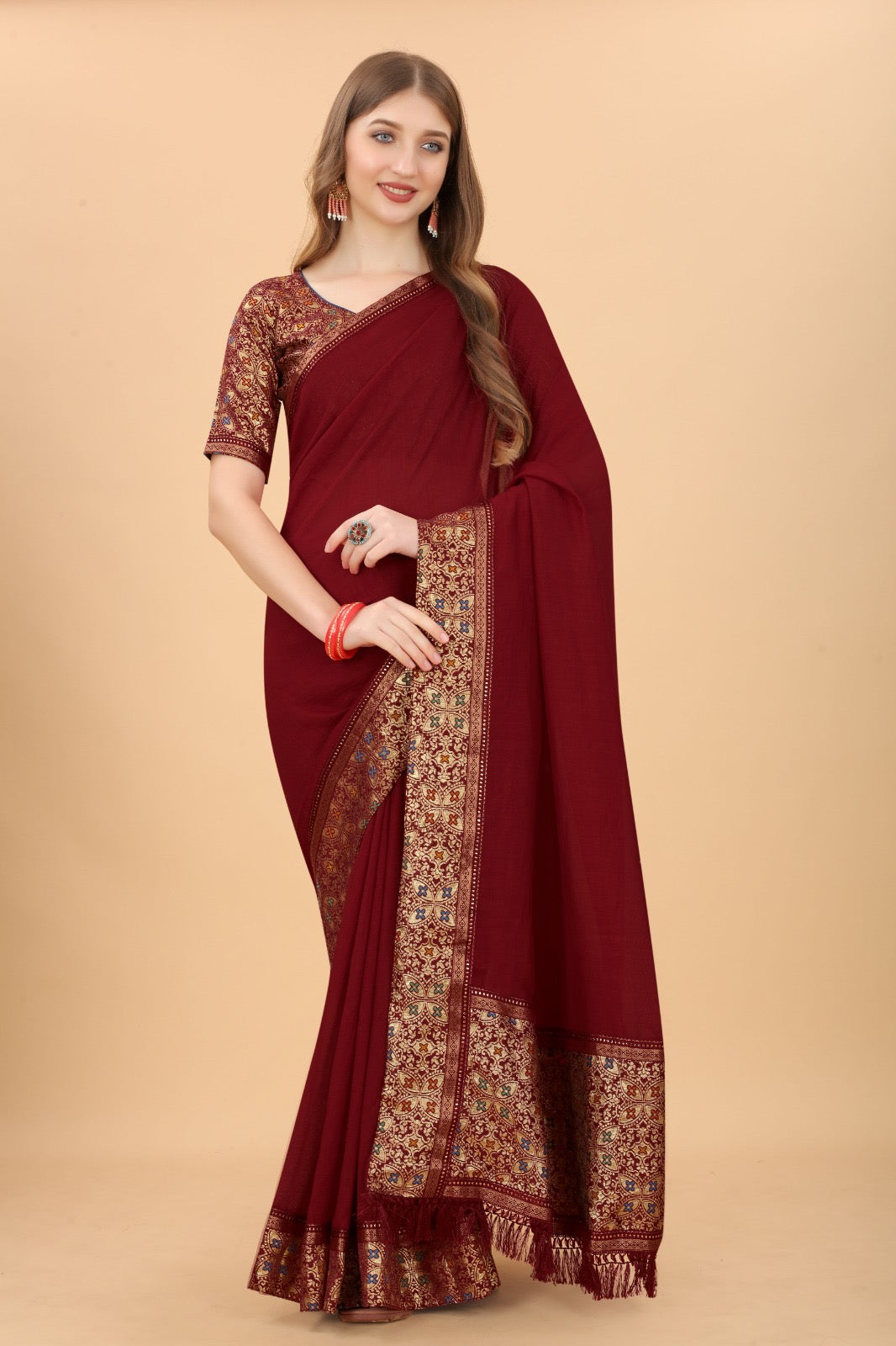 Vichitra Silk Embroidery Saree – Elegant Ethnic Wear for Women- 01 - Saree Ghor Charlotte