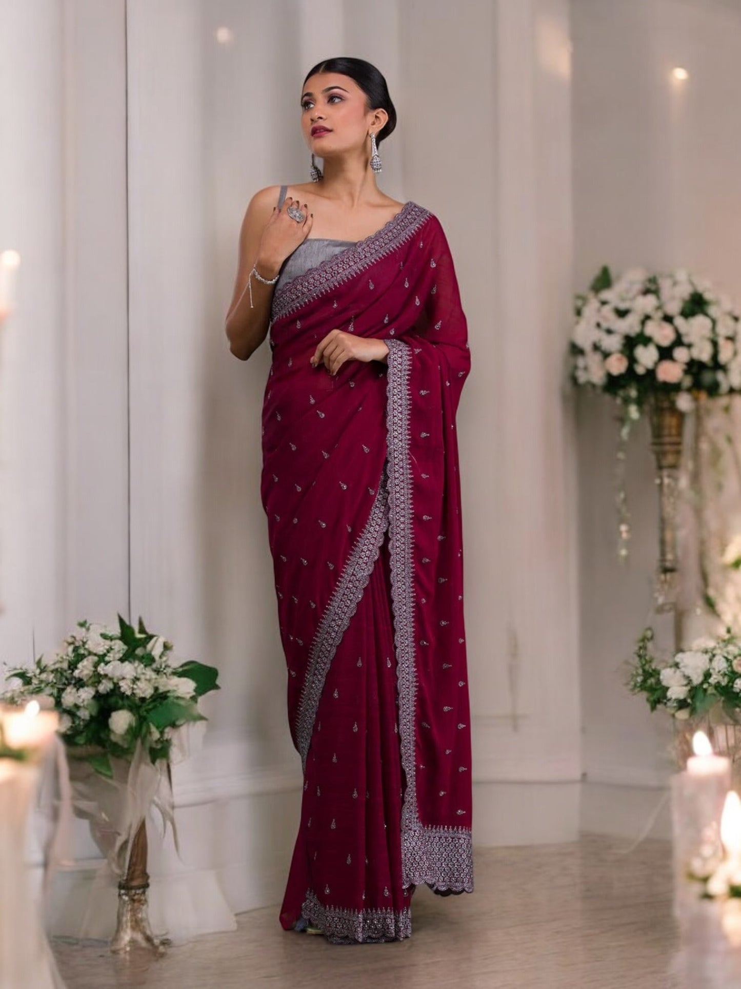 Vichitra Silk Saree- Ethnic Wear for Women- 1003 - Saree Ghor Charlotte