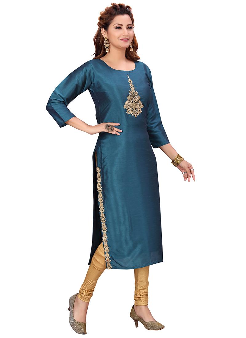 Rama Green Silk Festival Wear Embroidery Work Kurti: Elegant and Exqui –  Saree Ghor Charlotte