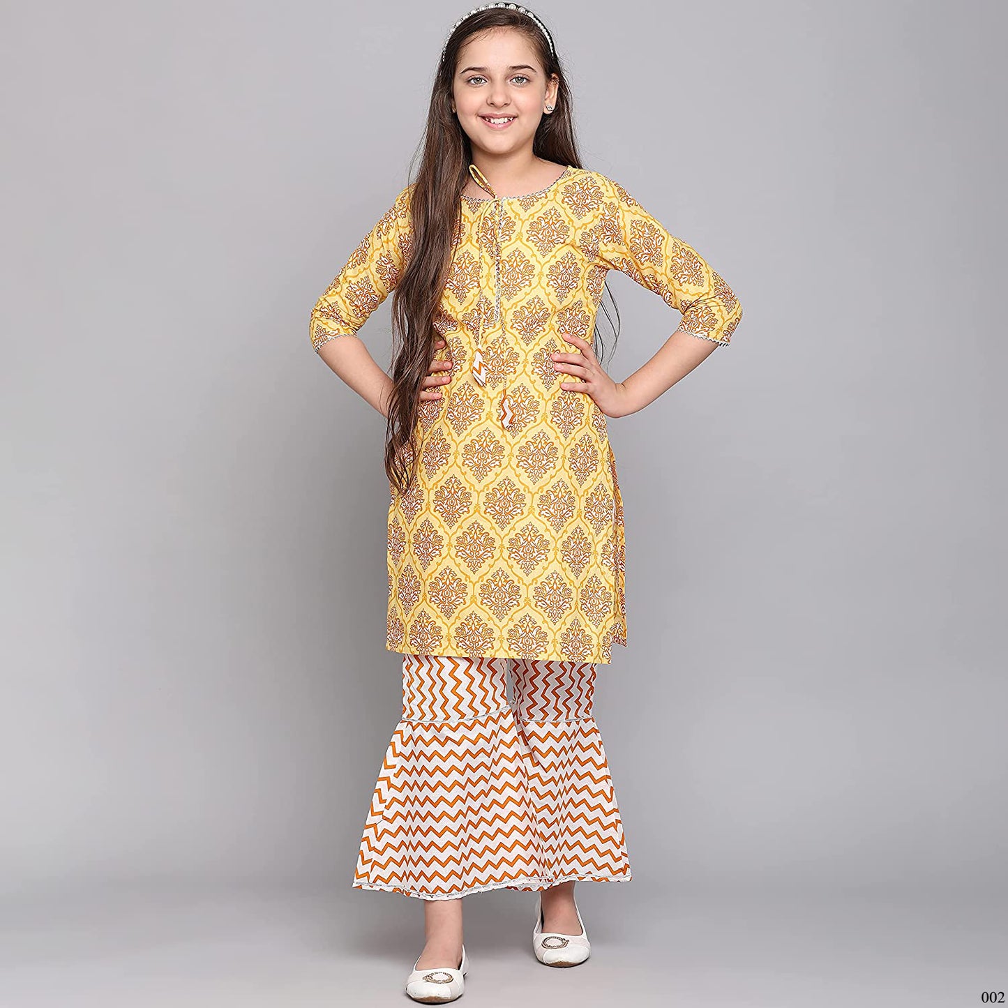 Traditional Cotton Kurti Set with Pant for Girls - Ethnic Wear for Kids-01 - Saree Ghor Charlotte