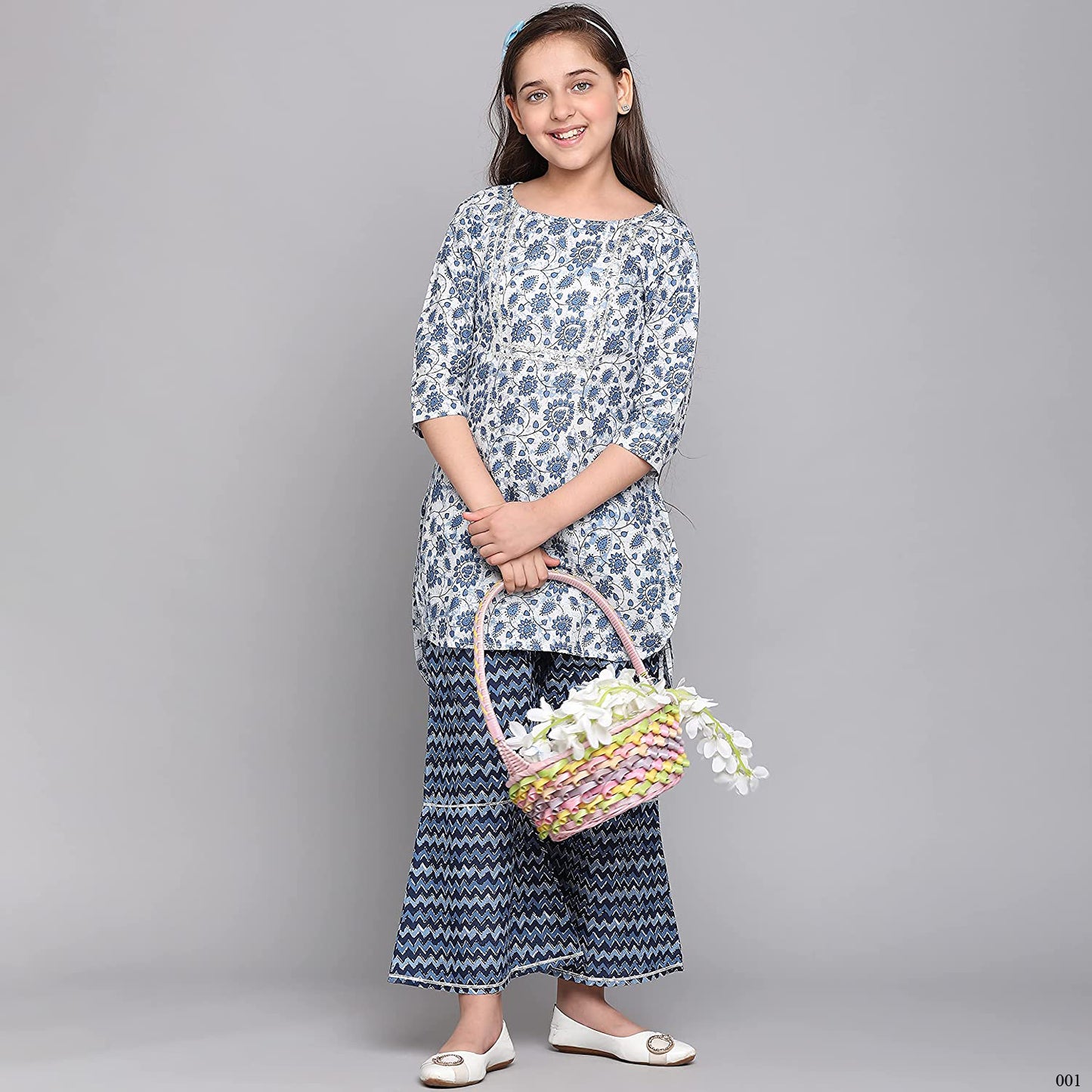 Traditional Cotton Kurti Set with Pant for Girls - Ethnic Wear for Kids-02 - Saree Ghor Charlotte