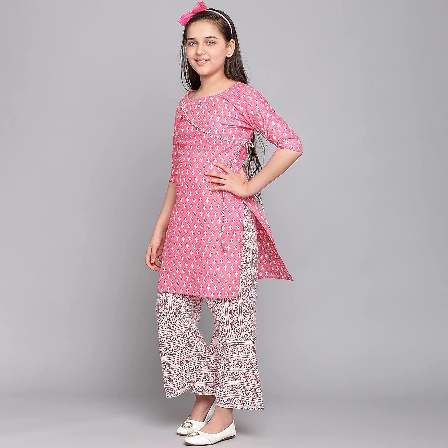 Traditional Cotton Kurti Set with Pant for Girls - Ethnic Wear for Kids-04 - Saree Ghor Charlotte