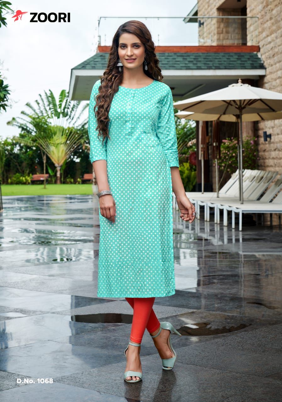 ZOORI- Traditional Rayon Print Kurti - Ethnic Wear for Women-01 - Saree Ghor Charlotte