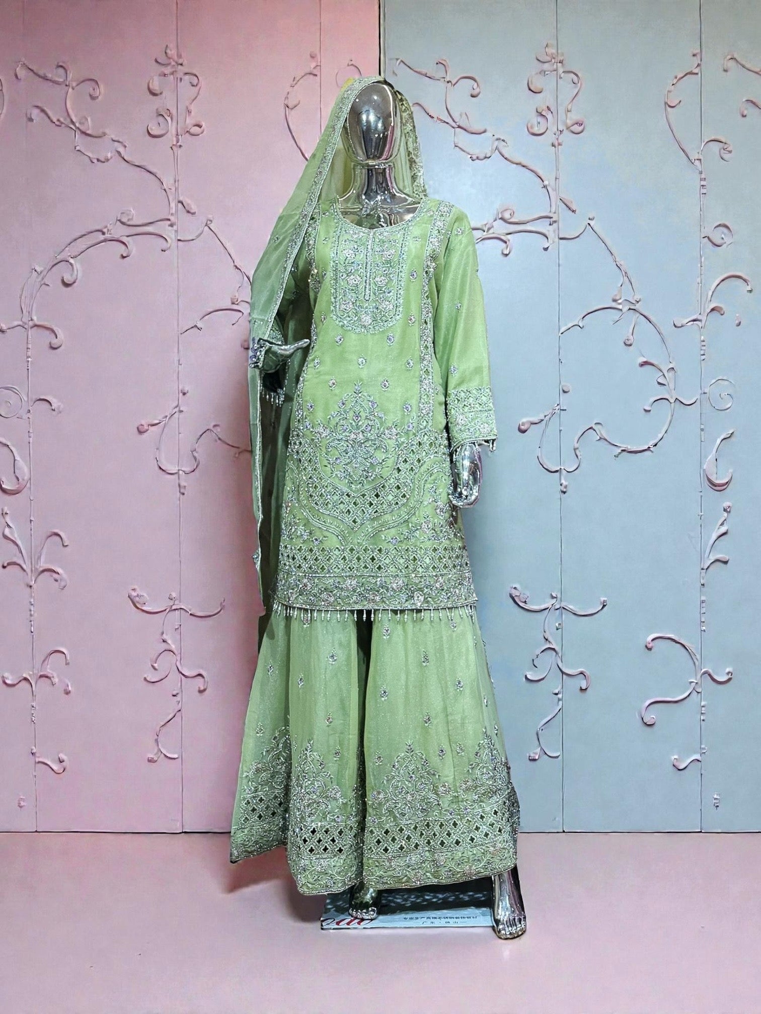 Shimar Russian Plazo dress by Saree Ghor Charlotte featuring traditional salwar kameez style with intricate patterns and vibrant colors.