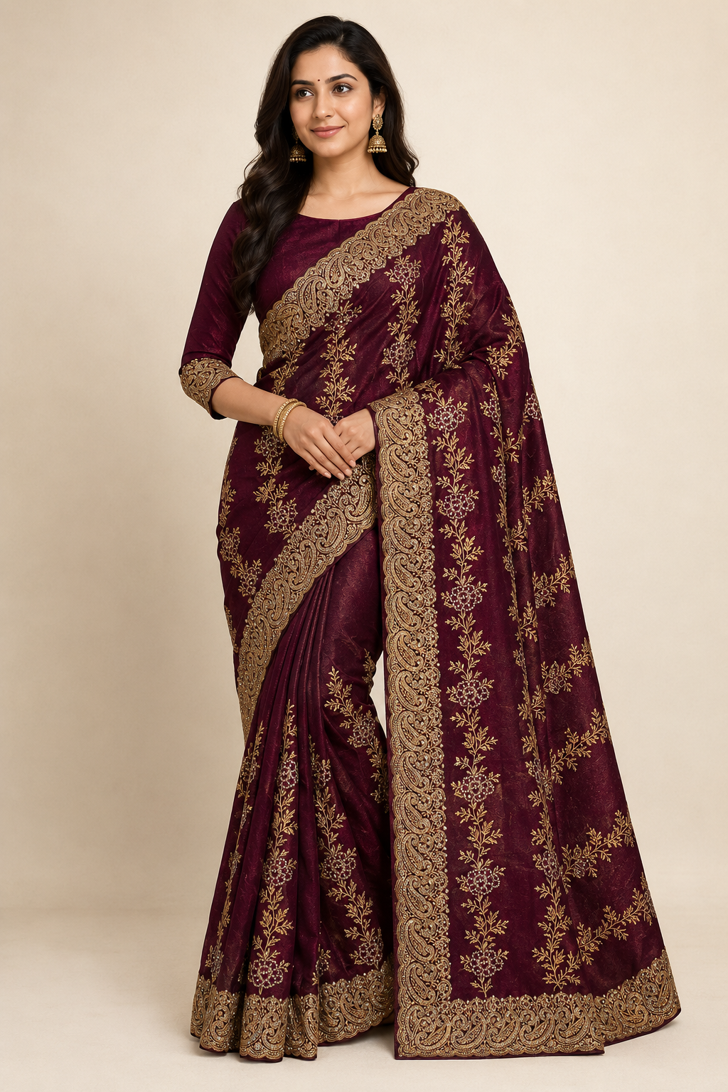 Traditional designer saree by Saree Ghor Charlotte, with intricate patterns and vibrant colors for elegant cultural wear for women.