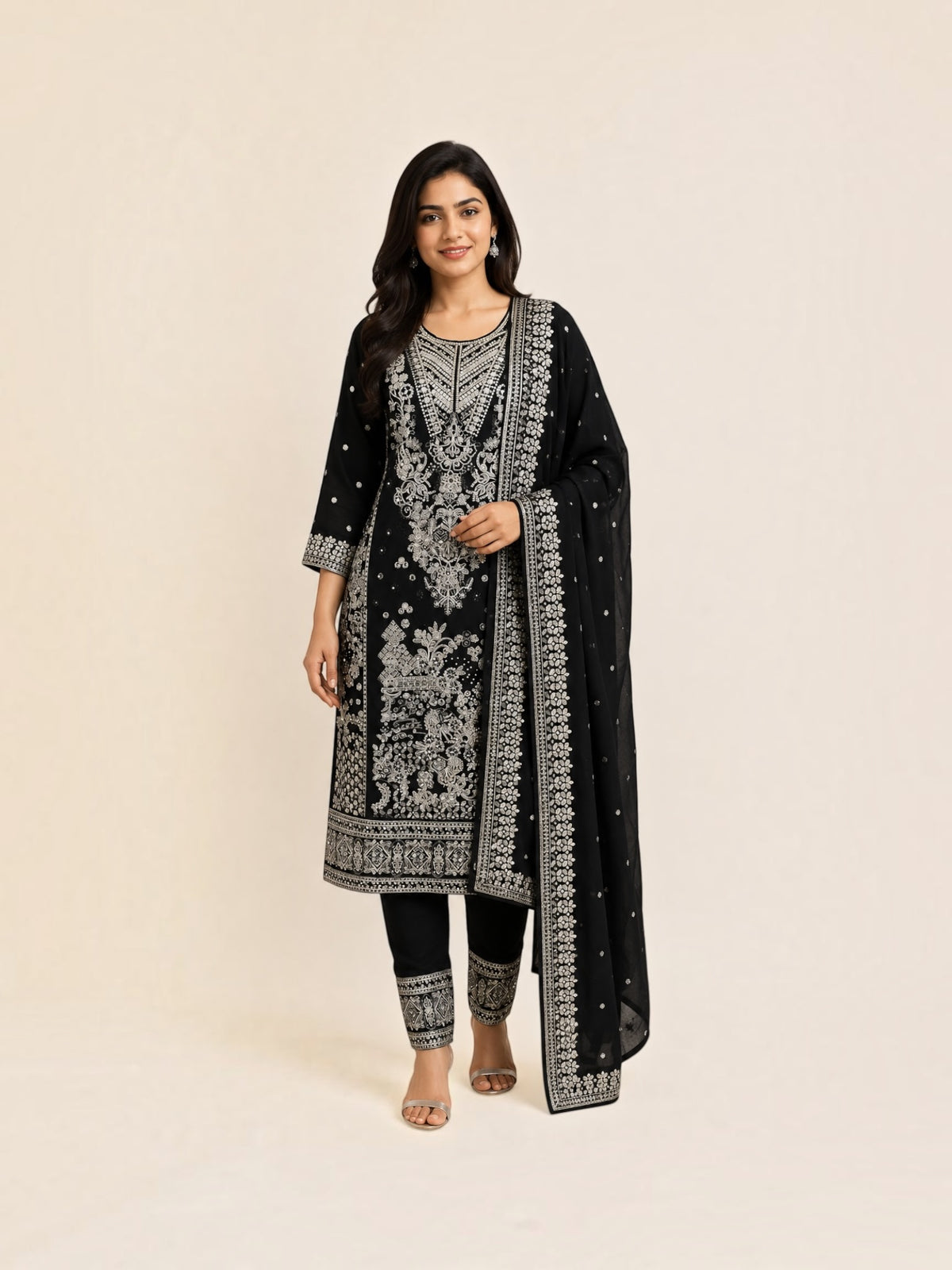 Black Traditional Designer Salwar Kameez Suit, Cultural Wear for Women, 212