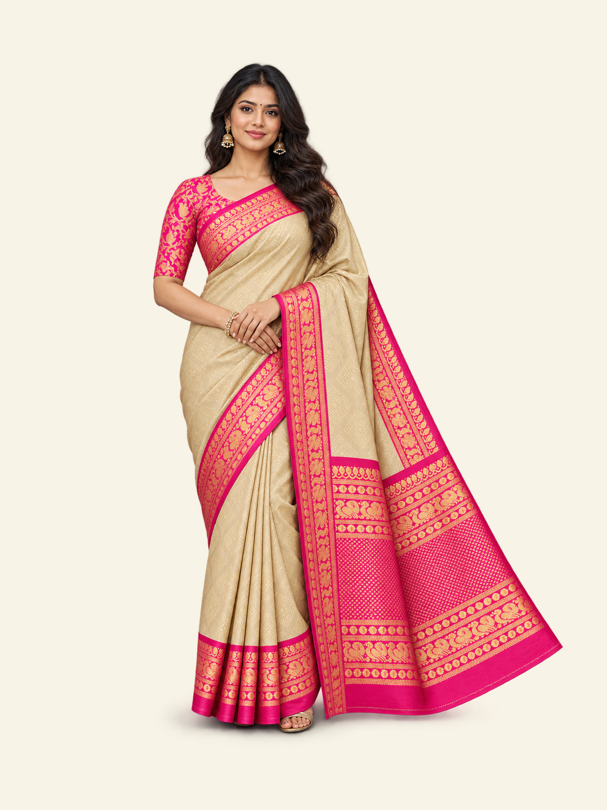 Copper Silk Saree with Unstitched Blouse, Cultural Wear for Women