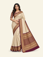 Copper Silk Saree with Unstitched Blouse, Cultural Wear for Women