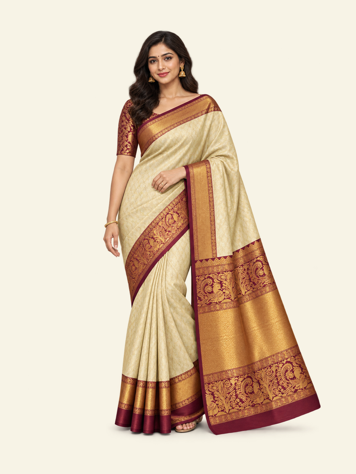 Mercerised Cotton Silk Saree with Unstitched Blouse, Cultural Wear for Women