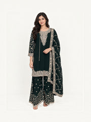 Green, Traditional Designer Salwar Kameez Suit with Handbag, Cultural Wear for Women, 229
