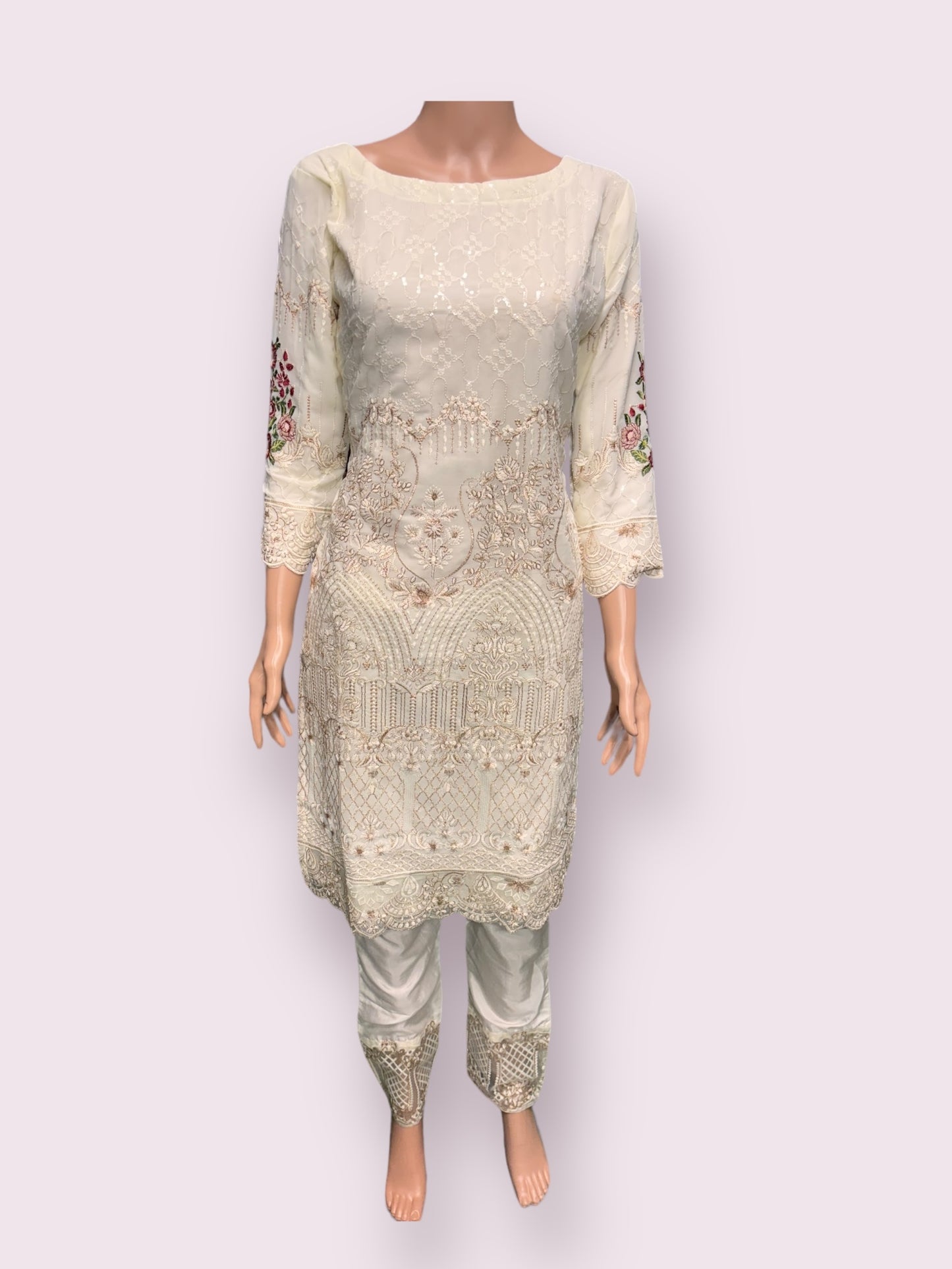 Cream Georgette Suit with Beautiful Embroidery Work