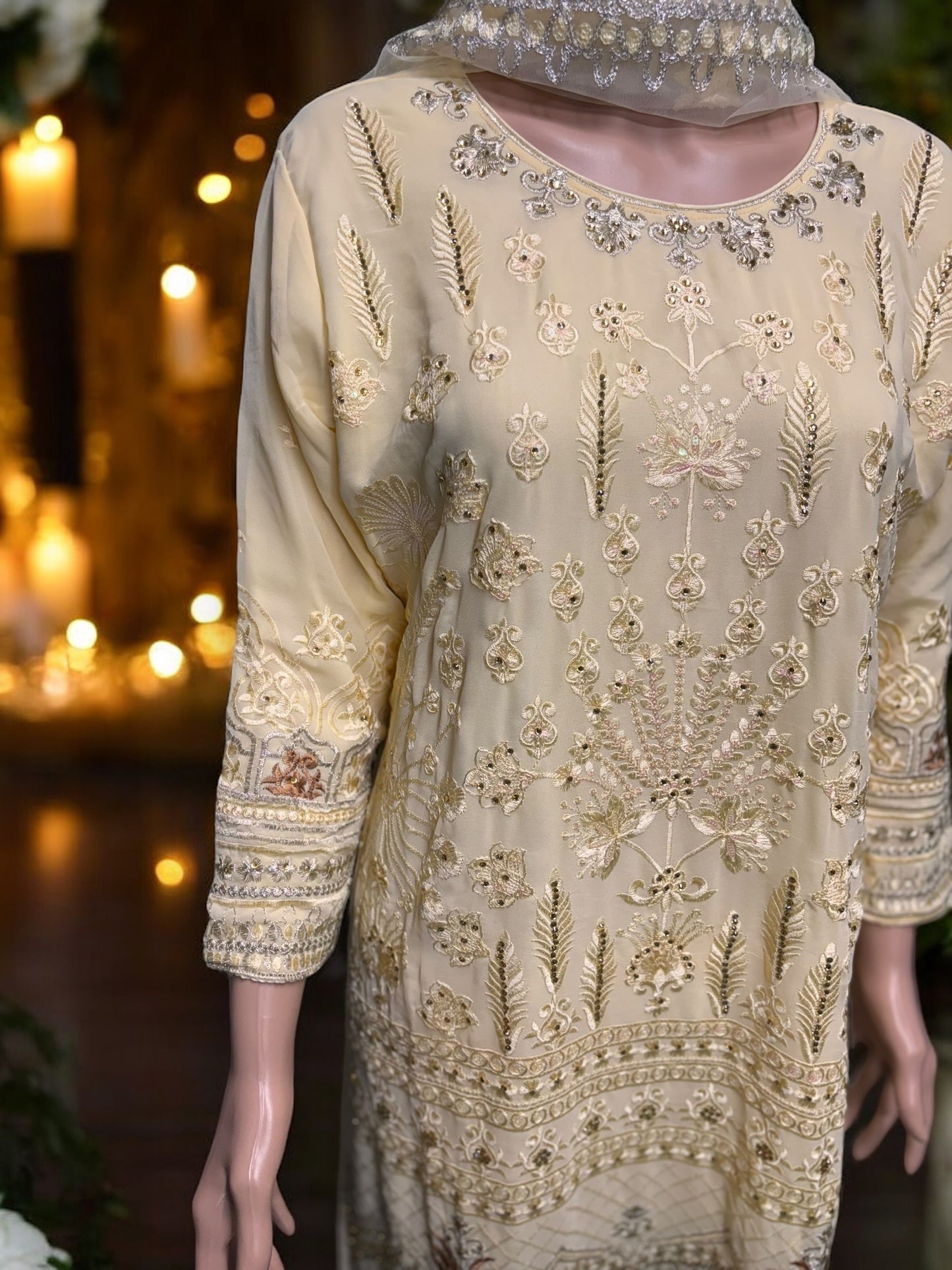 Golden Color Georgette Suit with Beautiful Embroidery Work