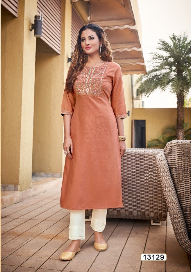 Kivi Liza - Designer Rayon Kurti with Intricate Embroidery Work