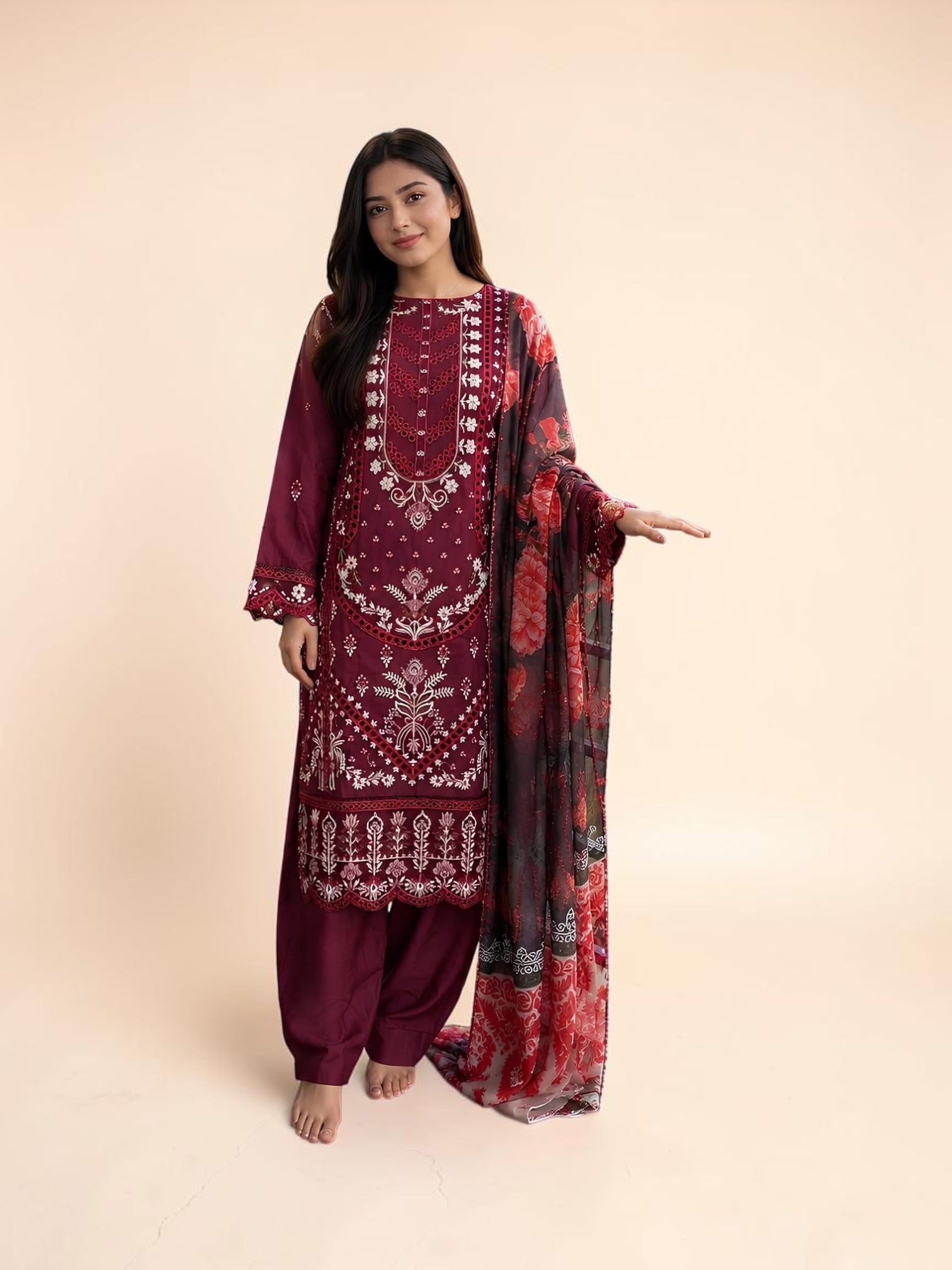 Traditional Pakistani Salwar Kameez for women, featuring vibrant cultural wear from Saree Ghor Charlotte.