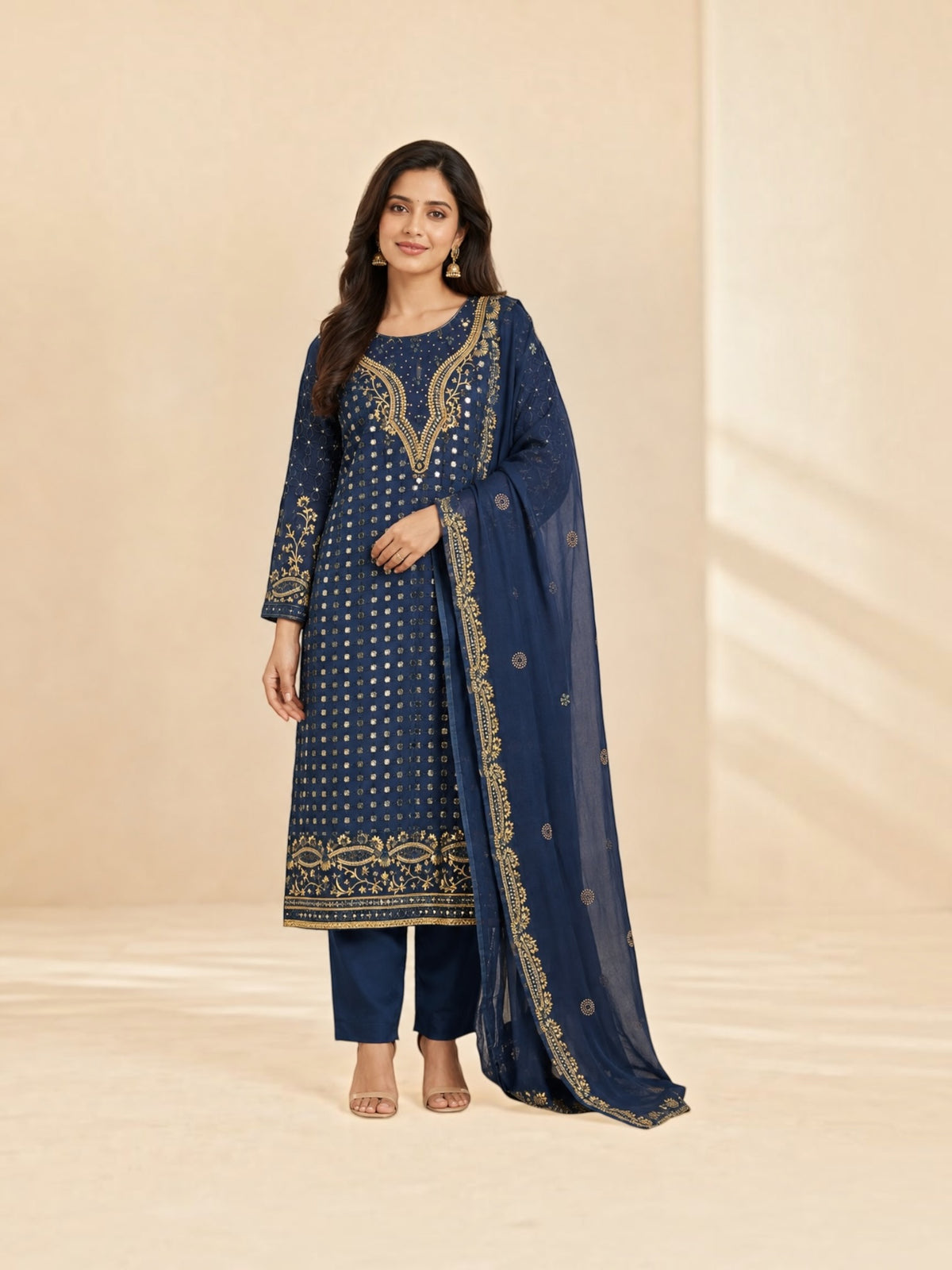 Faux Georgette Traditional Wear Suit with Embroidery Work, Cultural Wear for Women