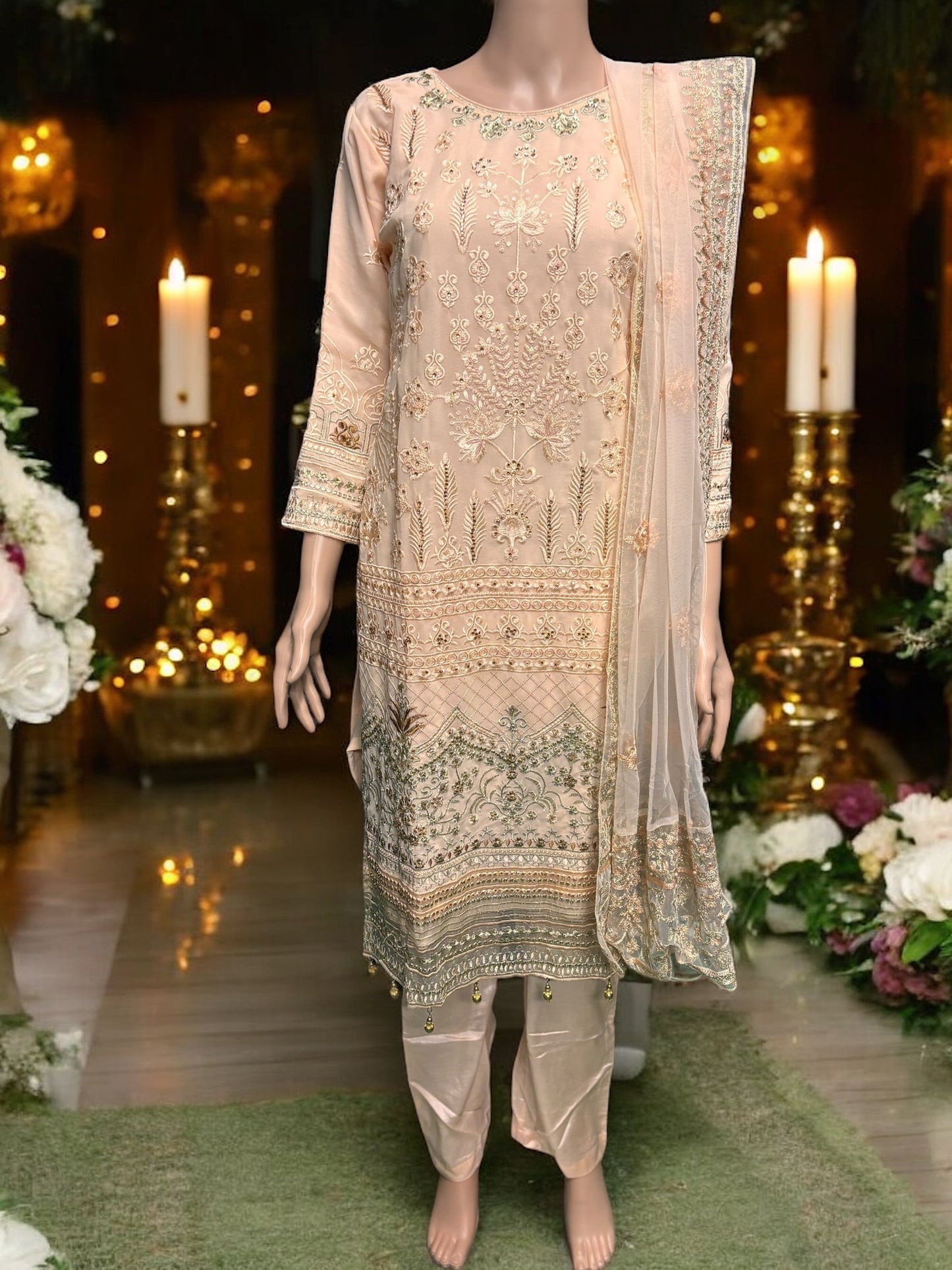 Peach Georgette Suit with Beautiful Embroidery Work