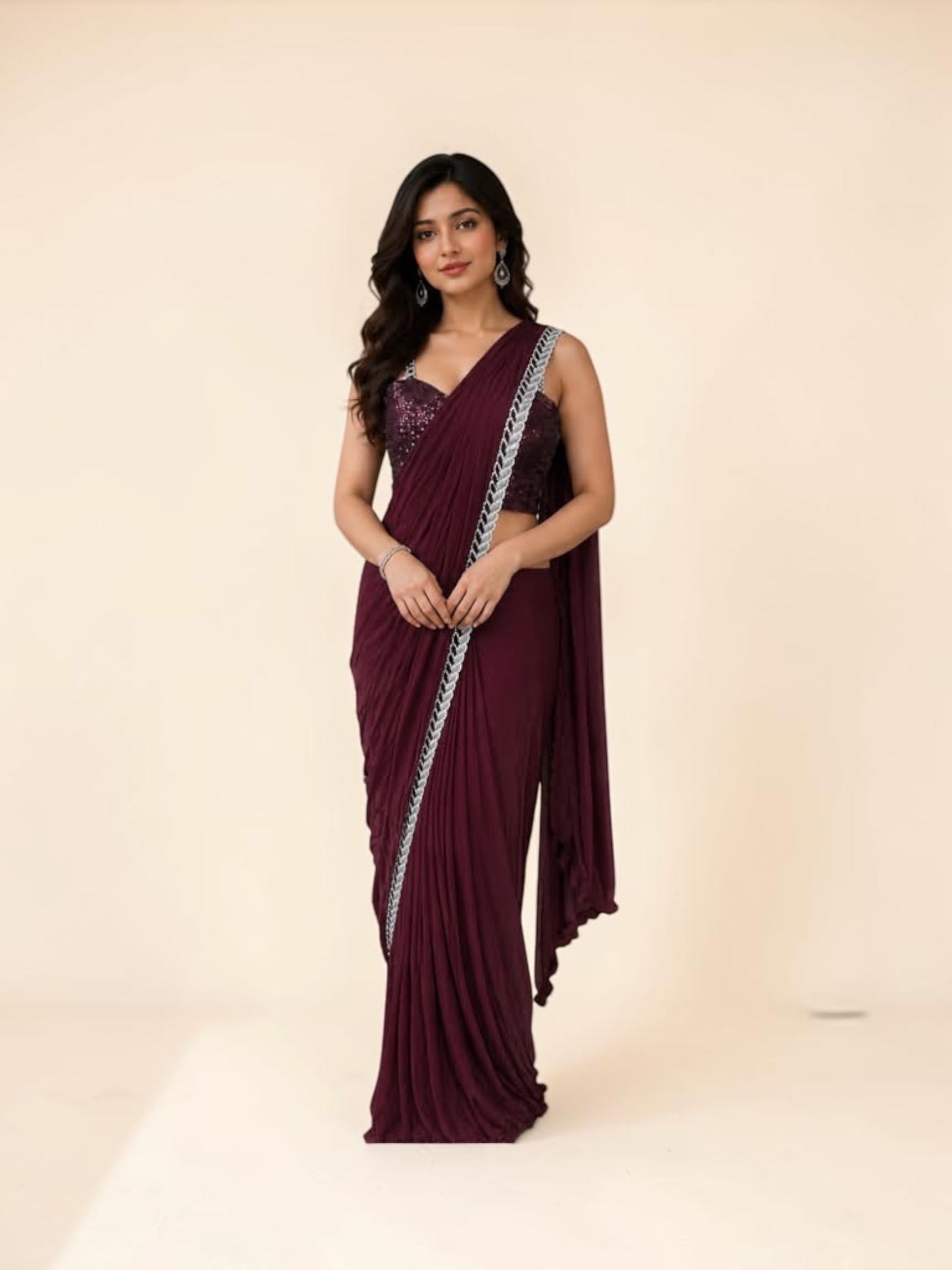Traditional Saree with ready blouse by Saree Ghor Charlotte, cultural wear for women, featuring intricate design and elegant draping.