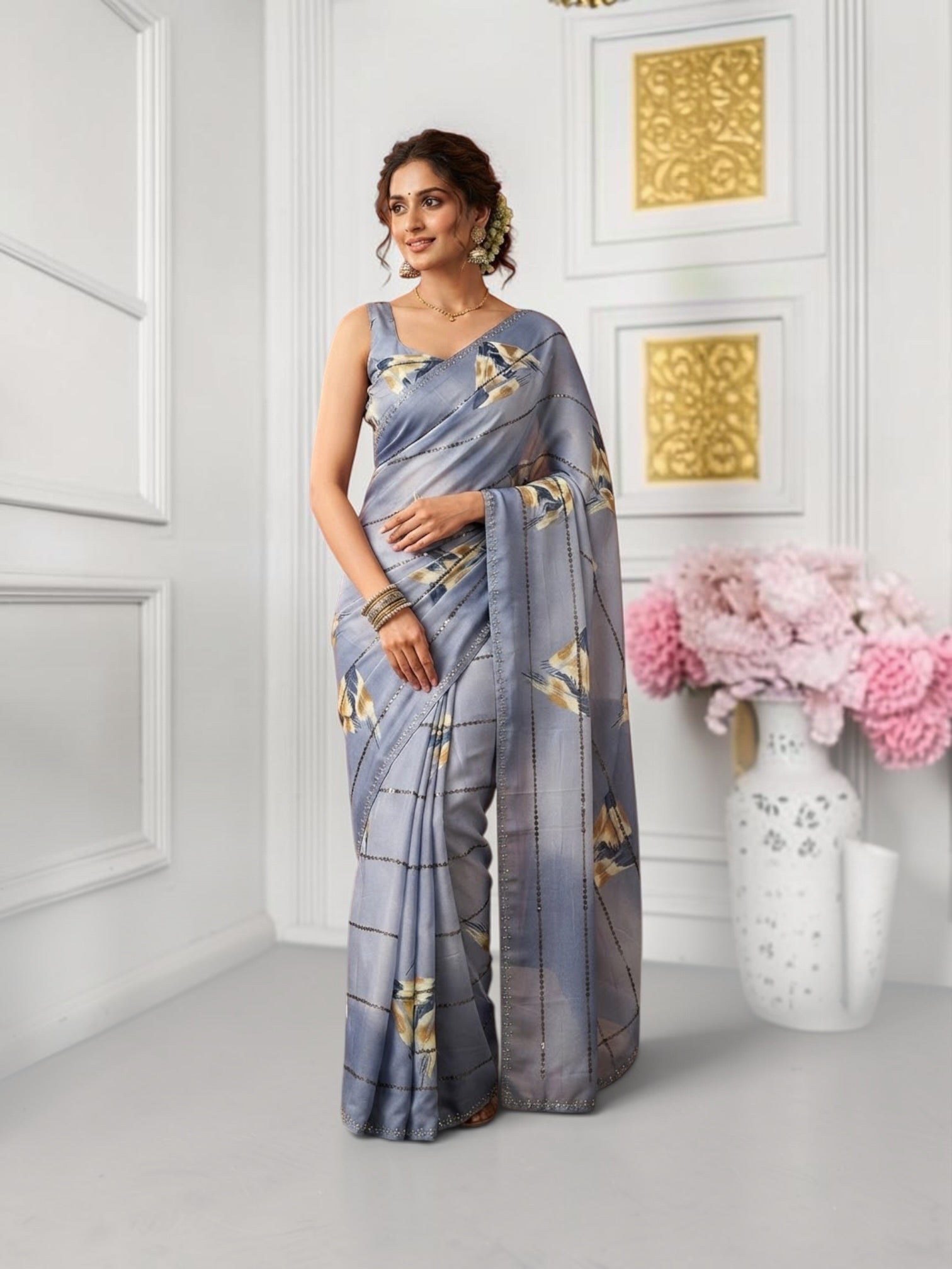 Traditional Saree by Saree Ghor Charlotte featuring intricate embroidery and vibrant colors, perfect for cultural wear.