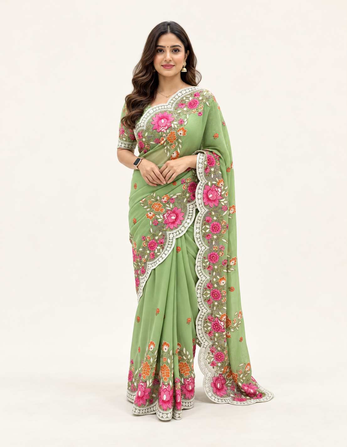 Crunchi Saree with Unstitched Blouse, Cultural Wear for Women