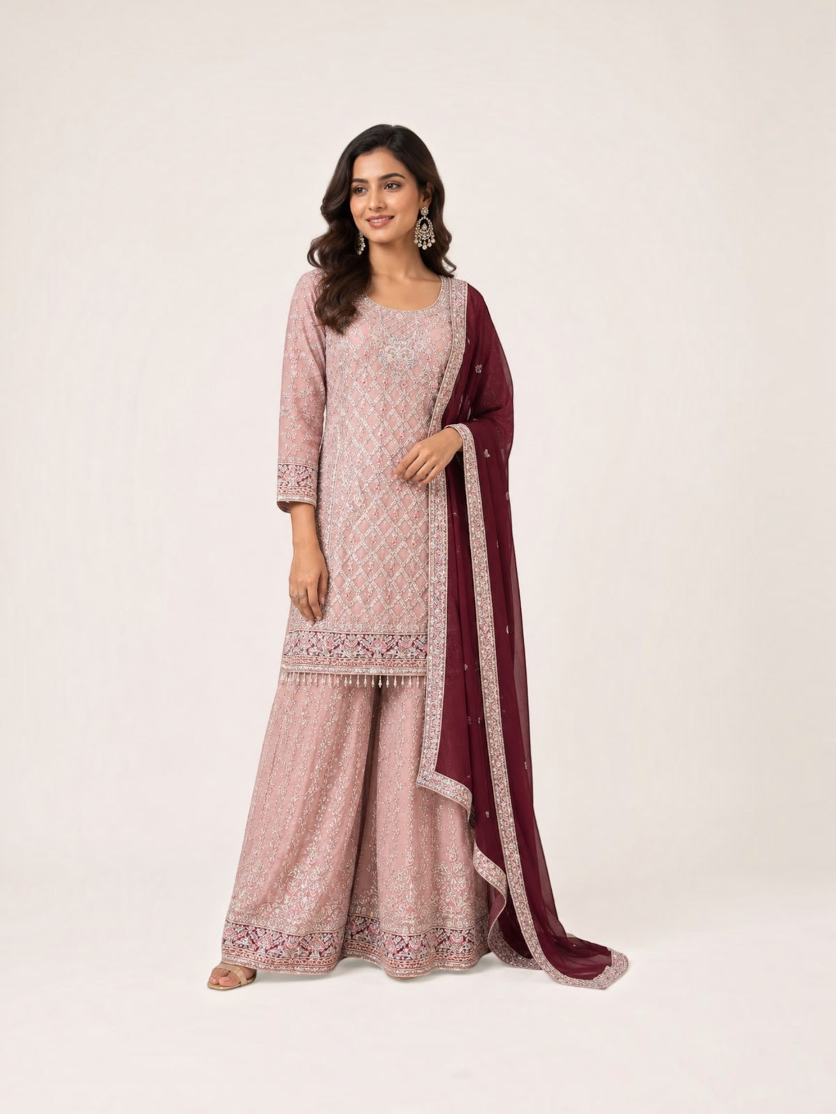Georgette Russian Plazo Dress, Cultural Wear for Women