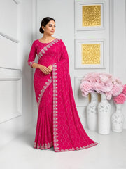 Elegant designer net saree with matching ready blouse by Saree Ghor Charlotte, cultural wear for women, detailed net fabric.