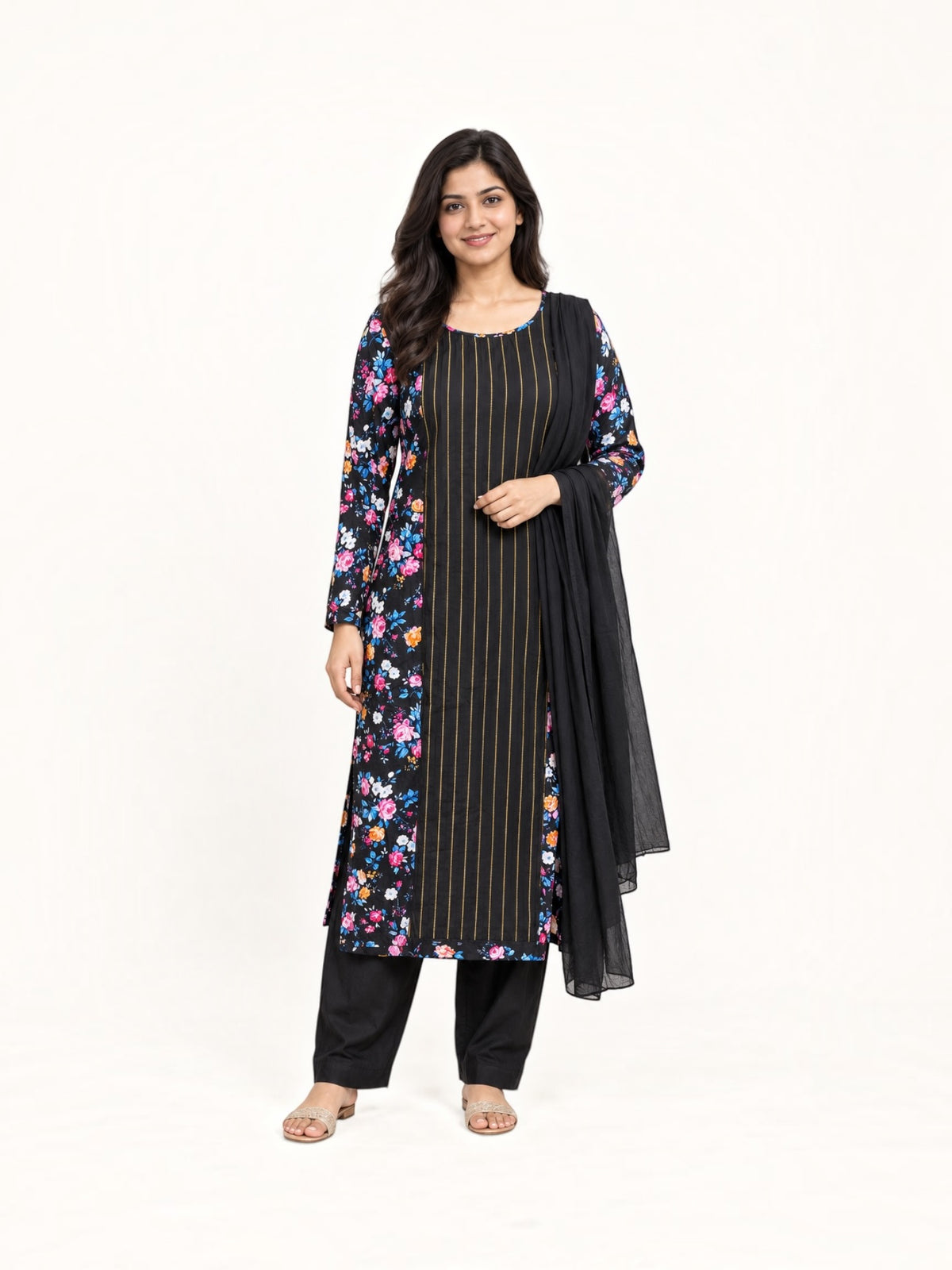 Traditional linen long sleeve salwar kameez for women by Saree Ghor Charlotte, featuring elegant cultural wear design.