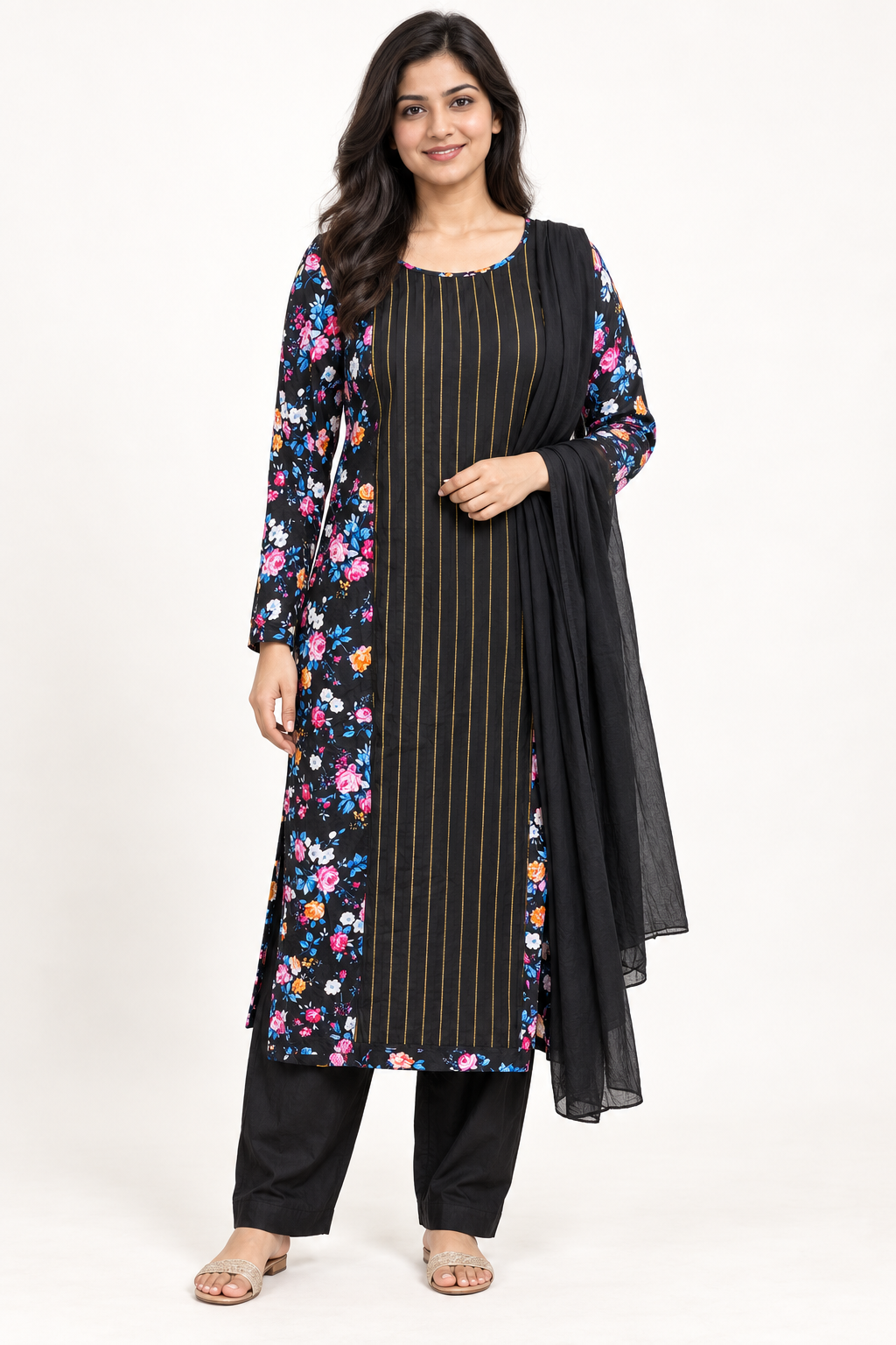 Traditional linen long sleeve Salwar Kameez for women by Saree Ghor Charlotte, featuring elegant cultural wear design.