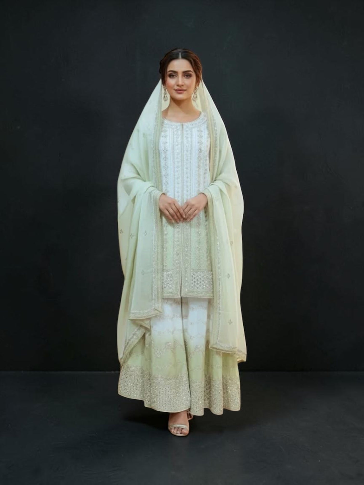Star Georgette Russian Plazo Dress by Saree Ghor Charlotte, cultural women's salwar kameez with elegant star-patterned georgette fabric.