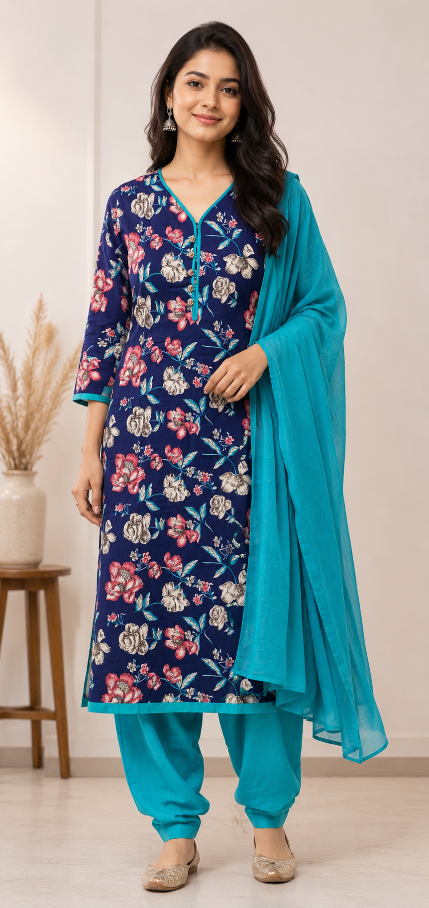 Traditional linen long sleeve salwar kameez for women, cultural wear by Saree Ghor Charlotte, with intricate embroidery and vibrant colors.