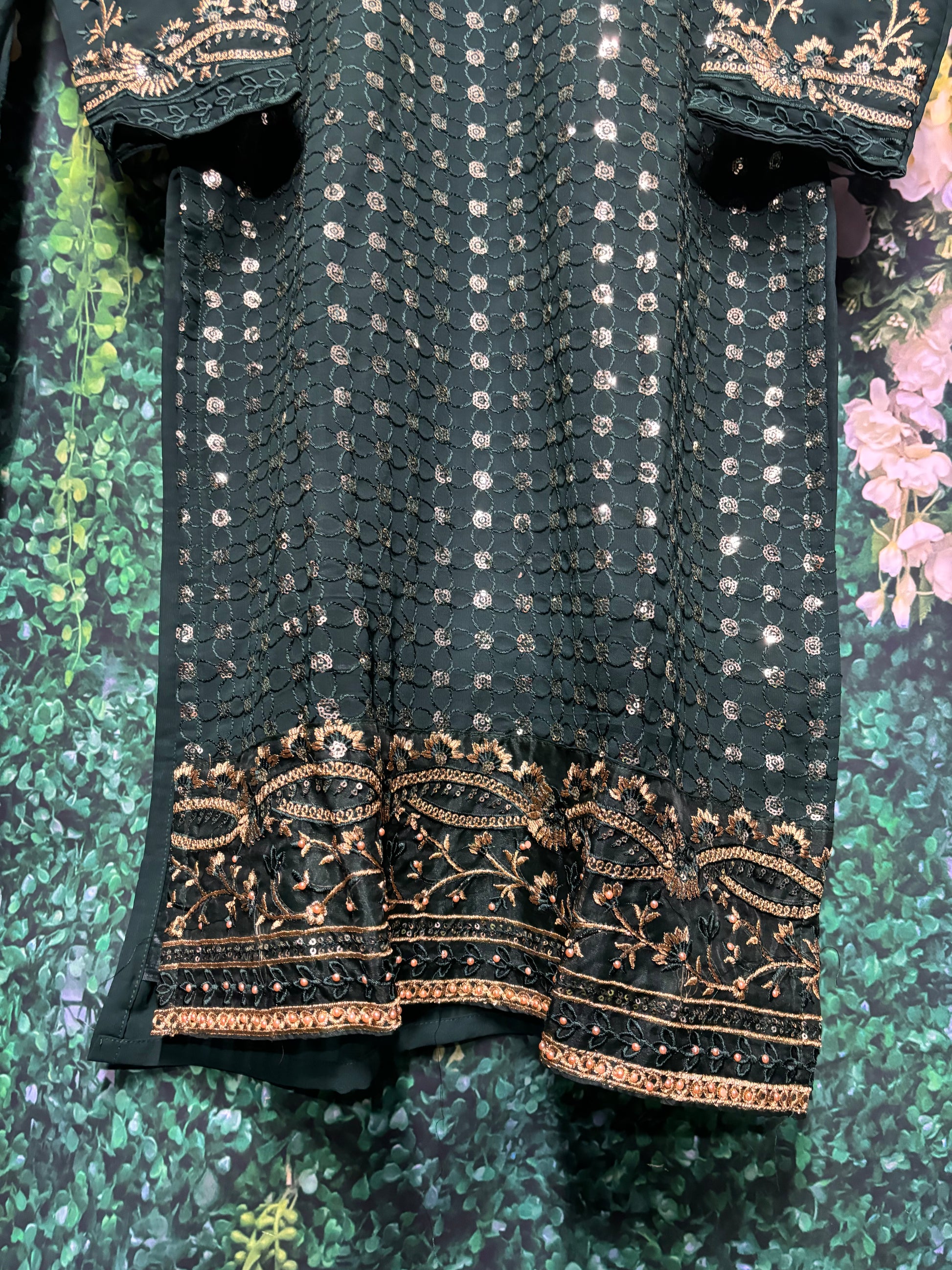 Faux Georgette traditional salwar kameez with intricate embroidery work, cultural wear for women by Saree Ghor Charlotte