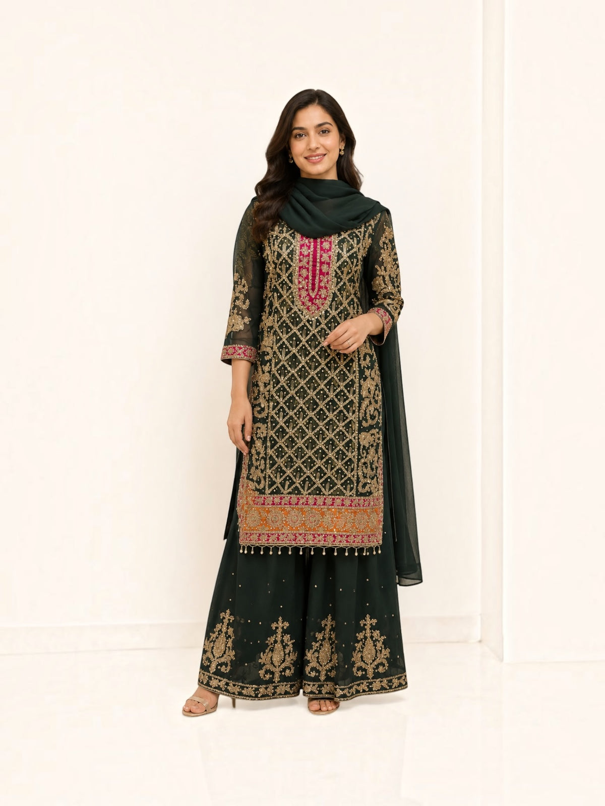 Traditional Designer Sharara Salwar Kameez Set, Cultural Wear for Women,02