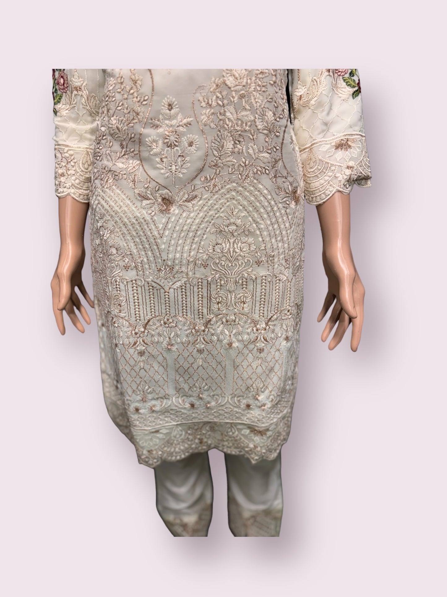 Cream Georgette Suit with Beautiful Embroidery Work