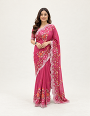 Crunchi Saree with Unstitched Blouse, Cultural Wear for Women