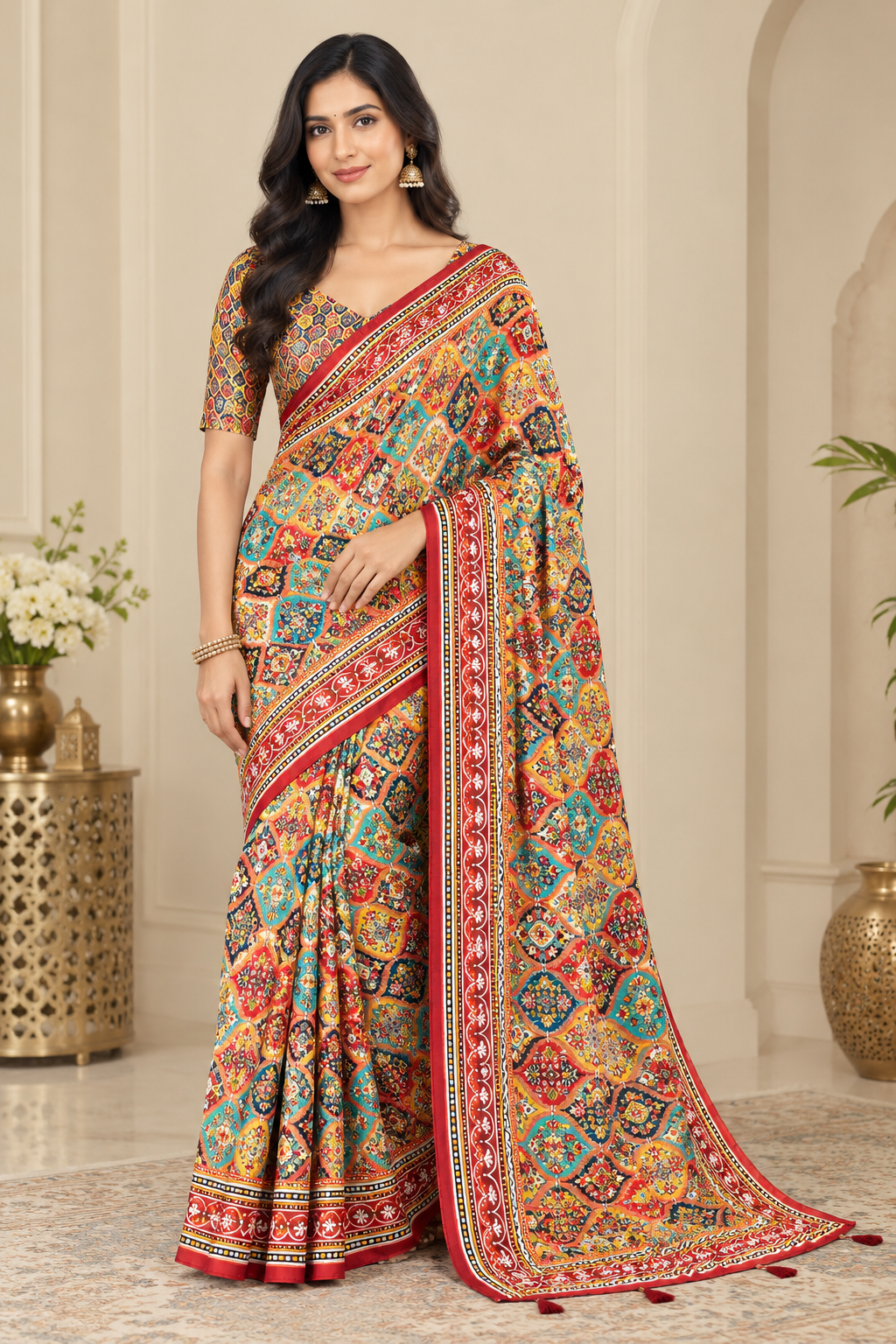 Soft Chinon Silk Saree with Ready Blouse, Cultural Wear for Women