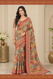 Soft Chinon Silk Saree with Ready Blouse, Cultural Wear for Women