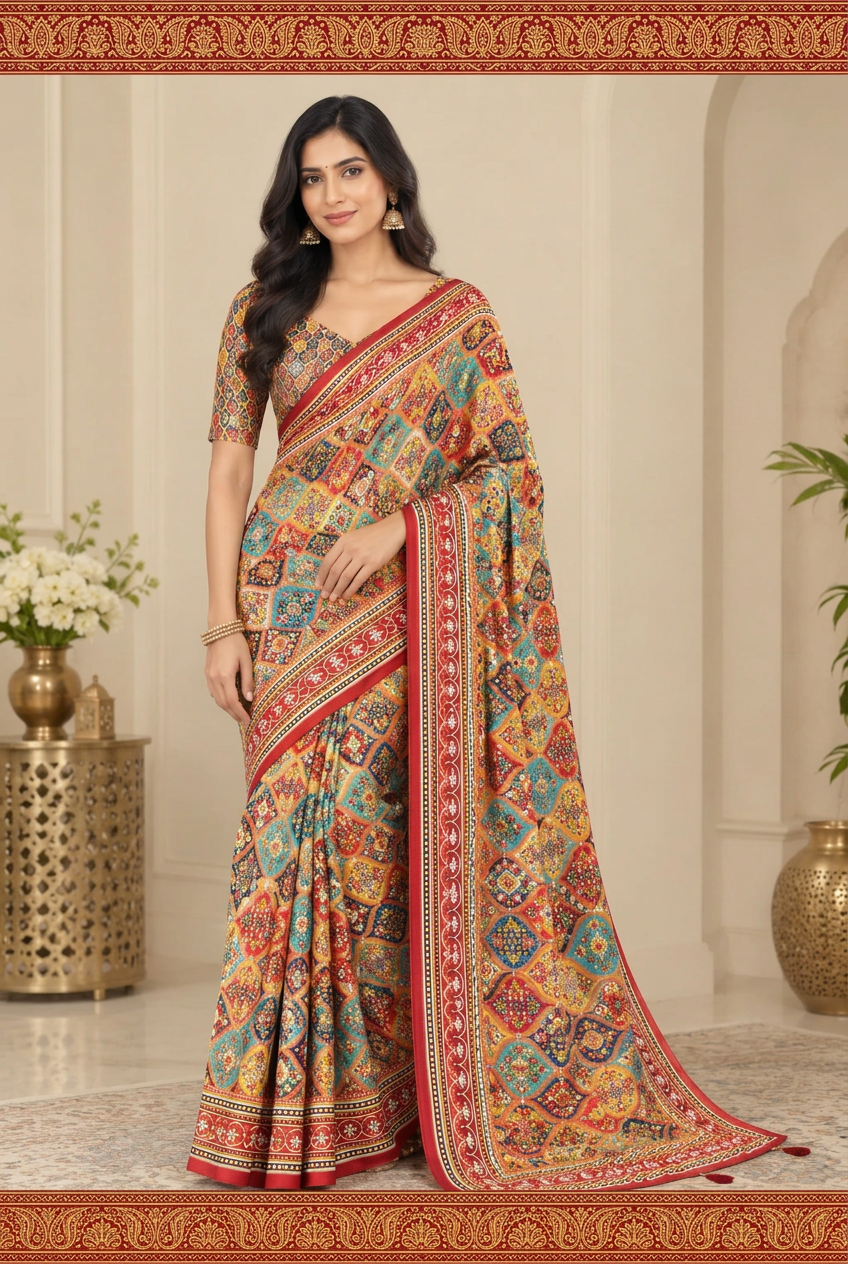 Soft Chinon Silk Saree with Ready Blouse, Cultural Wear for Women