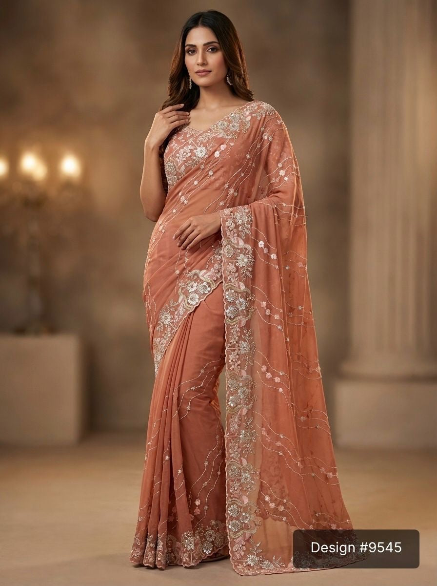Gold Crush traditional saree for women featuring intricate embroidery and a rich fabric design, perfect for cultural occasions.