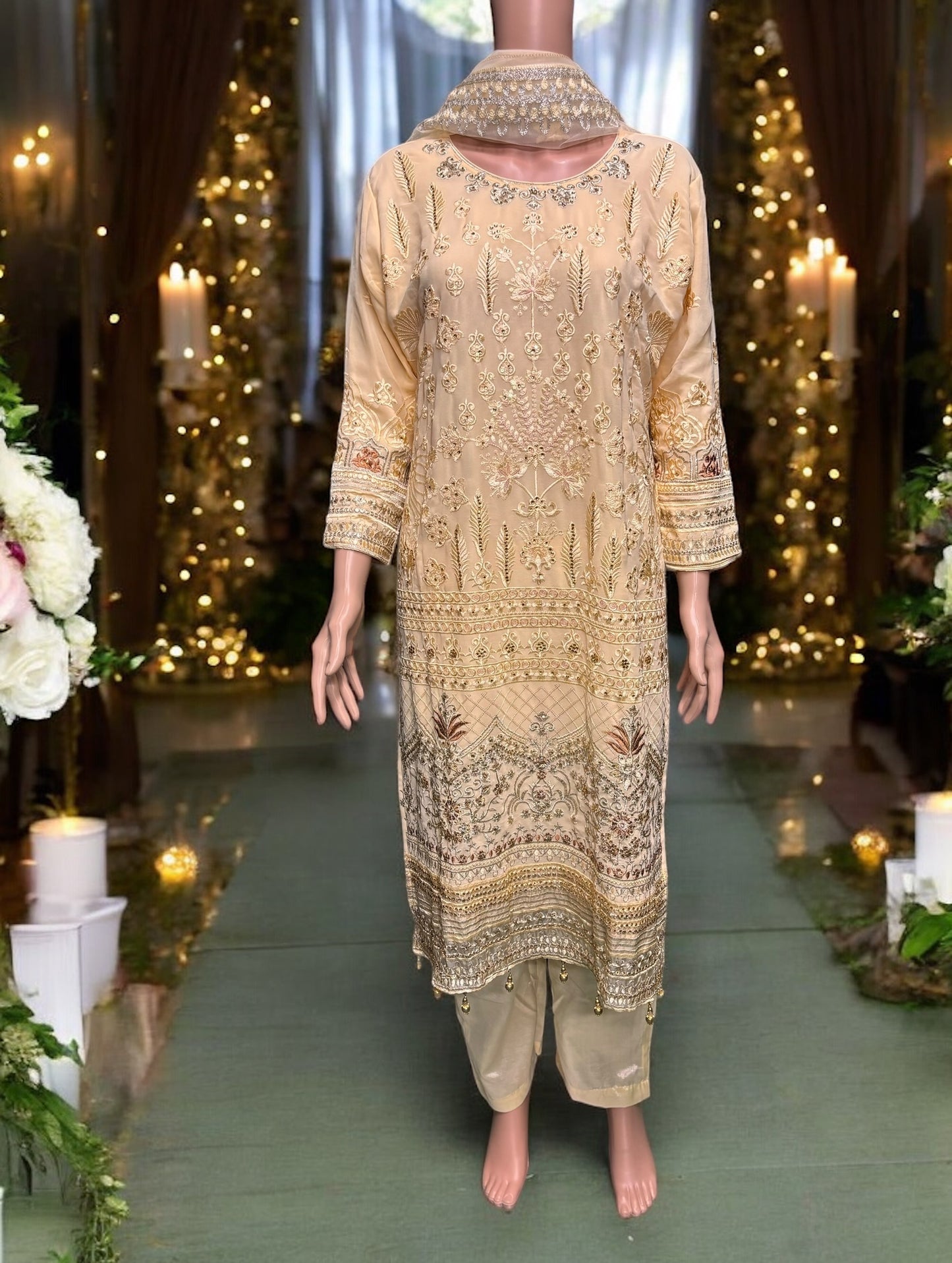 Golden Color Georgette Suit with Beautiful Embroidery Work