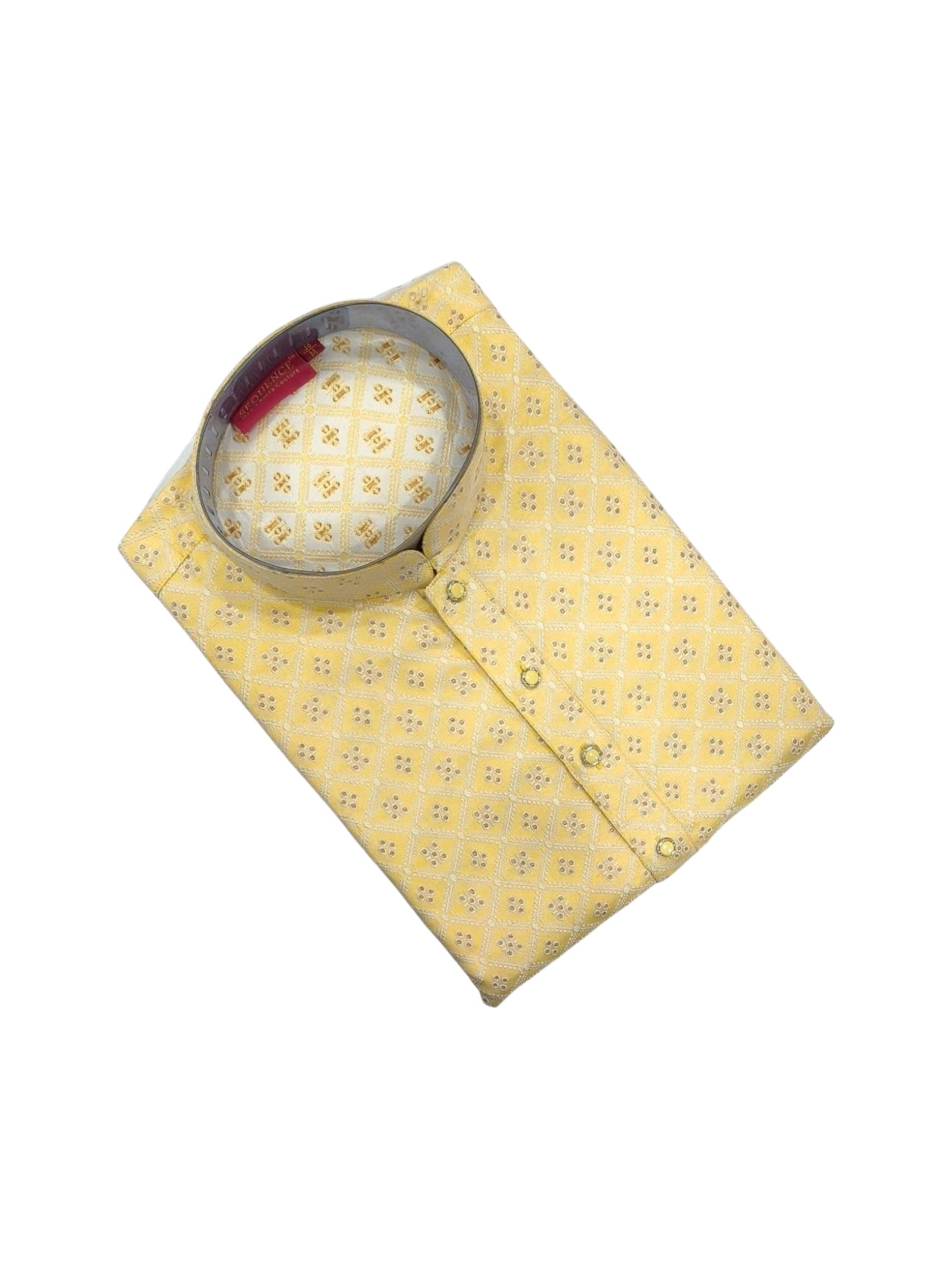 Yellow traditional men's kurta and pajama set from Saree Ghor Charlotte, featuring classic cultural wear for men.