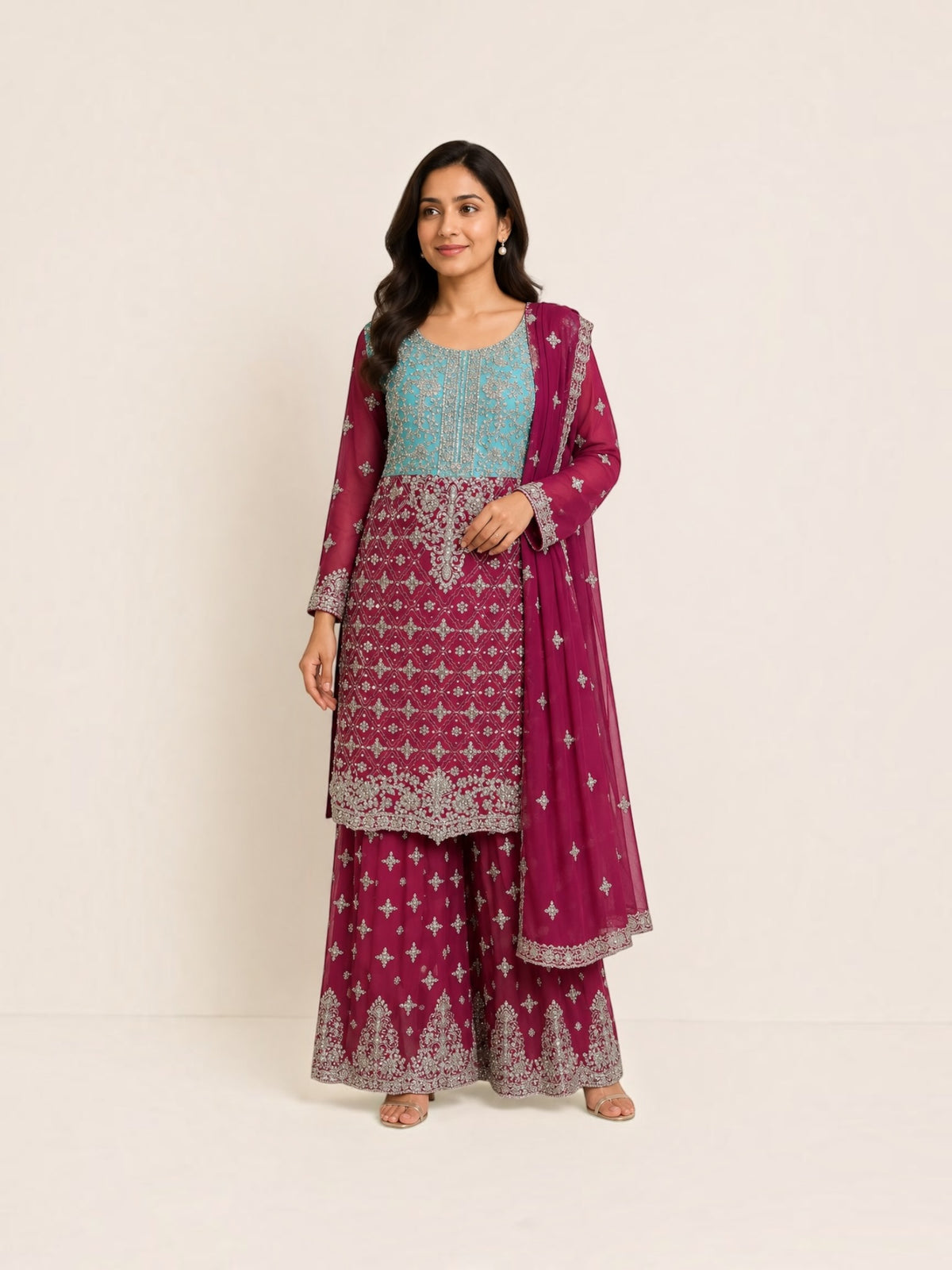 Traditional Designer Sharara Salwar Kameez Suit in Lehenga Style, Cultural Wear for Women, 211