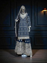 Star Georgette Russian Plazo Dress by Saree Ghor Charlotte, traditional women's salwar kameez with vibrant star pattern design.
