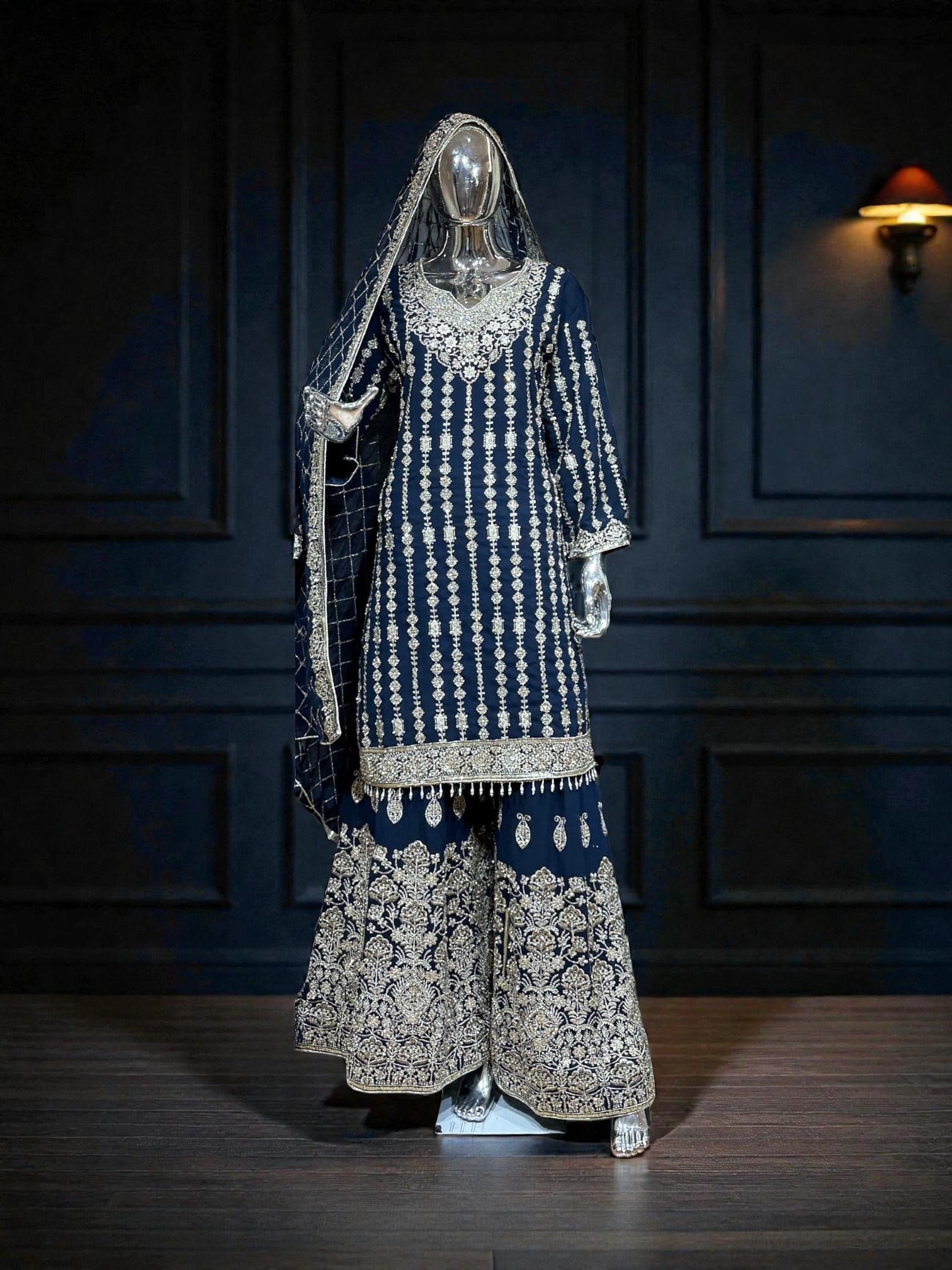 Star Georgette Russian Plazo Dress for women, elegant cultural wear featuring vibrant colors and traditional design elements.