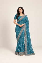 Georgette Saree with Unstitched Blouse, Cultural Wear for Women