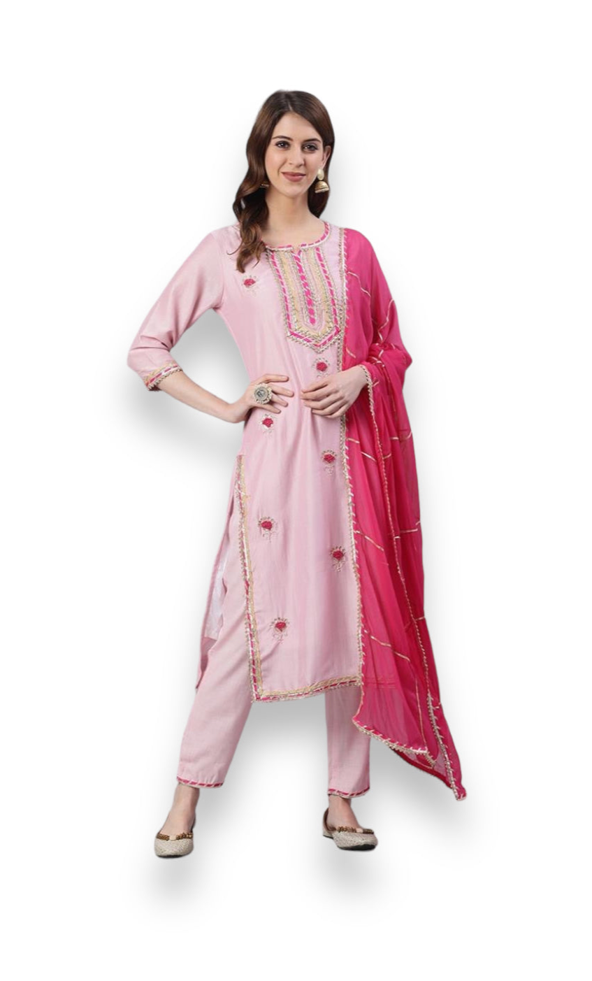 Light Pink Embroidery Work Cotton Salwar Suit