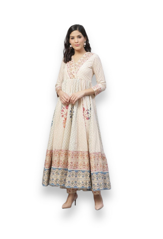 Cream Delight: Cotton Embroidery Work Kurti for Effortless Style