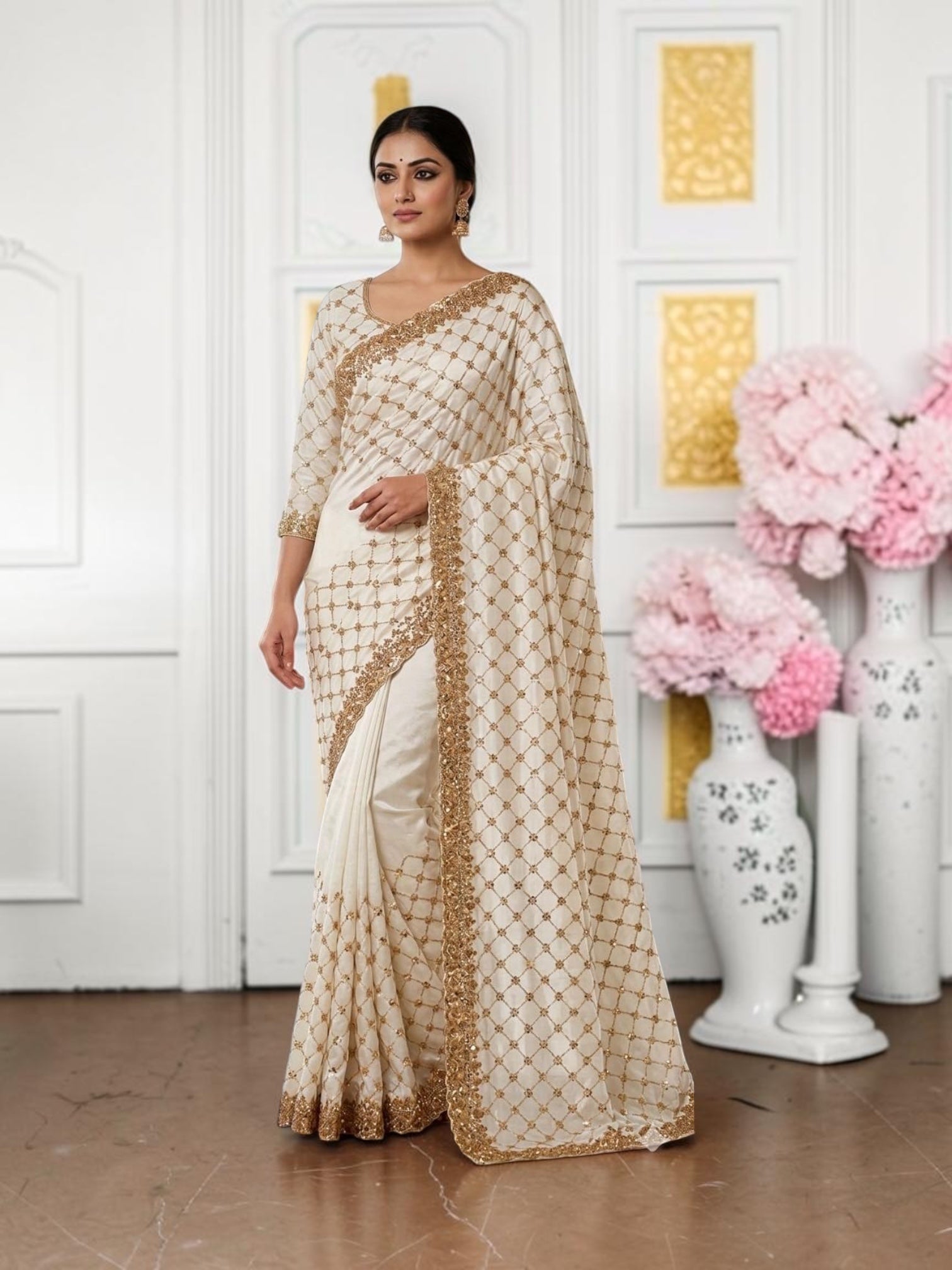 Pure Space Silk Party Wear Saree with Ready Blouse, Cultural Wear for Women