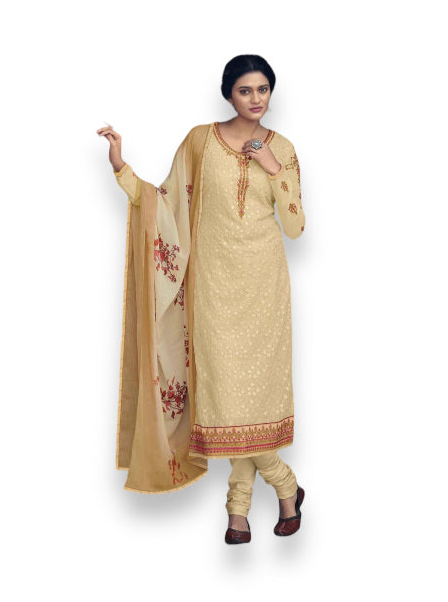 Exquisite Cream Patola Faux Georgette Embroidered Salwar Kameez with Stone Work