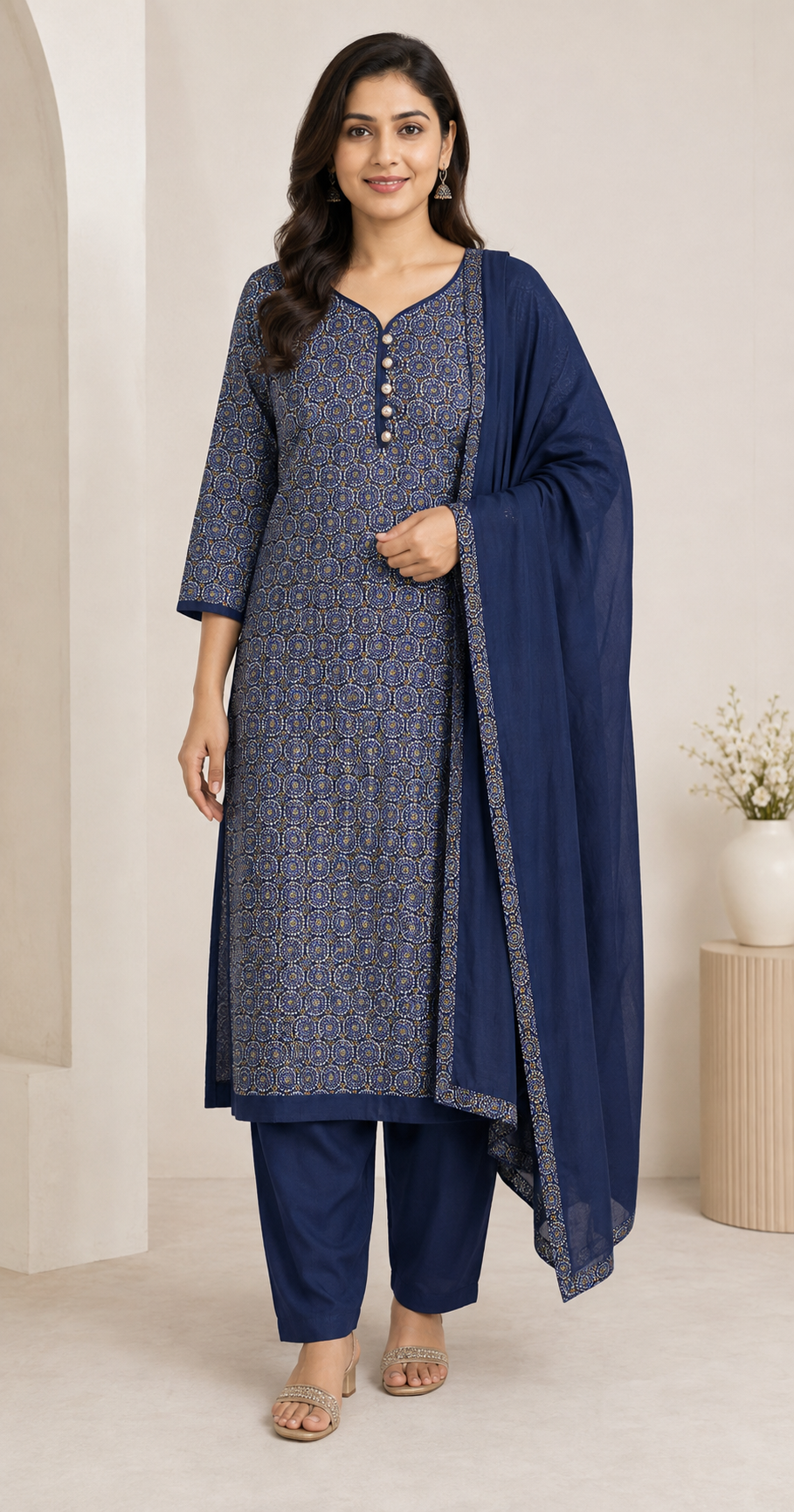 Traditional linen long sleeve salwar kameez for women by Saree Ghor Charlotte, showcasing elegant cultural wear.