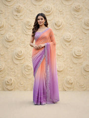 Star Georgette traditional saree by Saree Ghor Charlotte, vibrant cultural wear for women with elegant drape and intricate design.